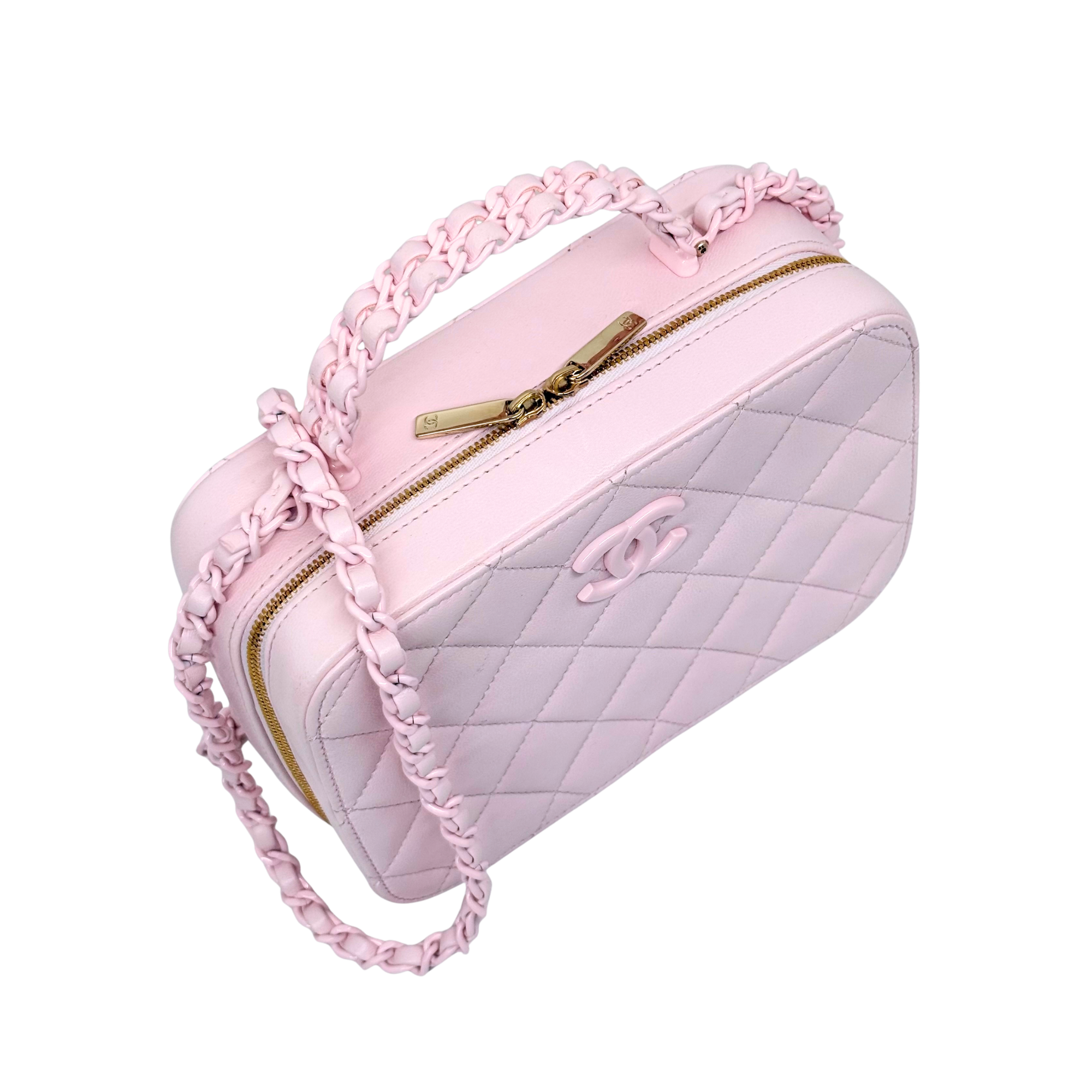 Chanel Pink Vanity Case In Lambskin & Lacquered Metal Microchipped (pre-owned)