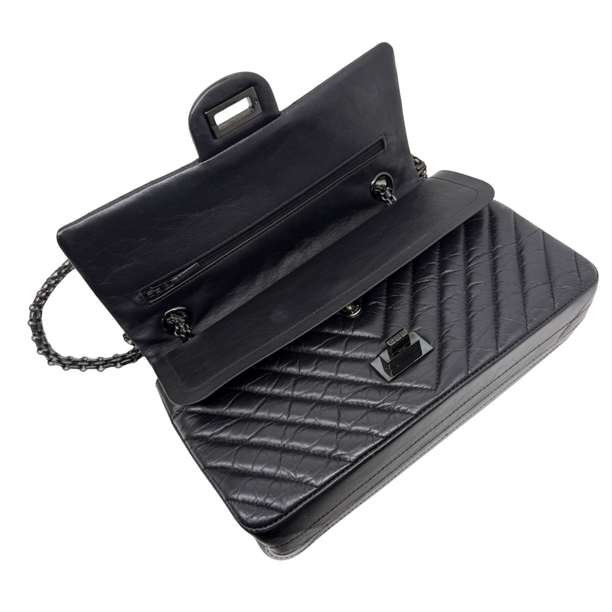 Chanel black bag black hardware triangle