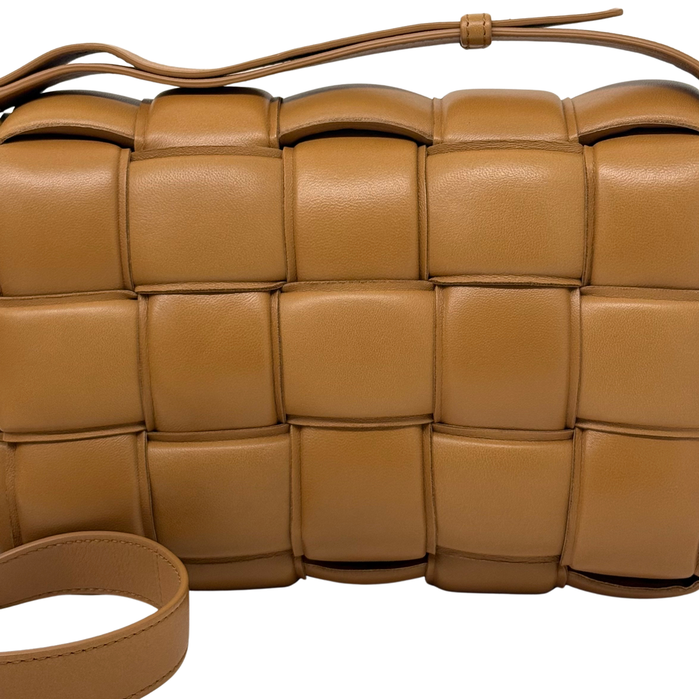 Bottega Veneta tan leather crossbody bag, intrecciato weave with braided strap