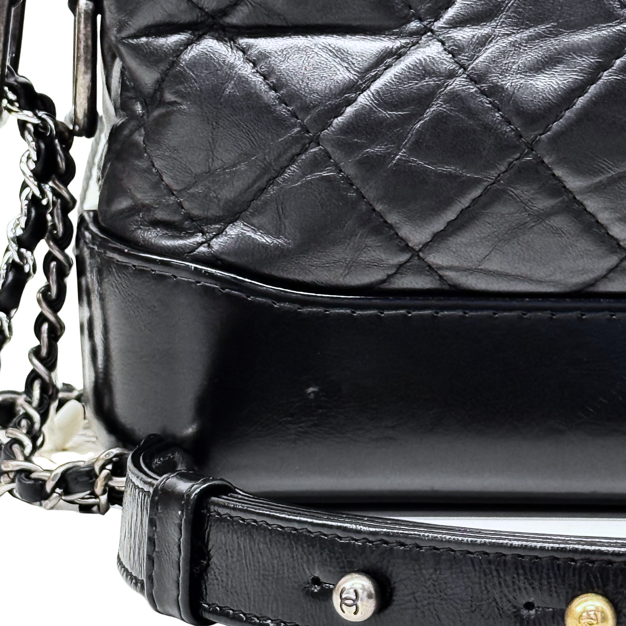 Chanel Black Aged Calfskin Quilted Small Gabrielle Hobo Bag (Pre-owned)