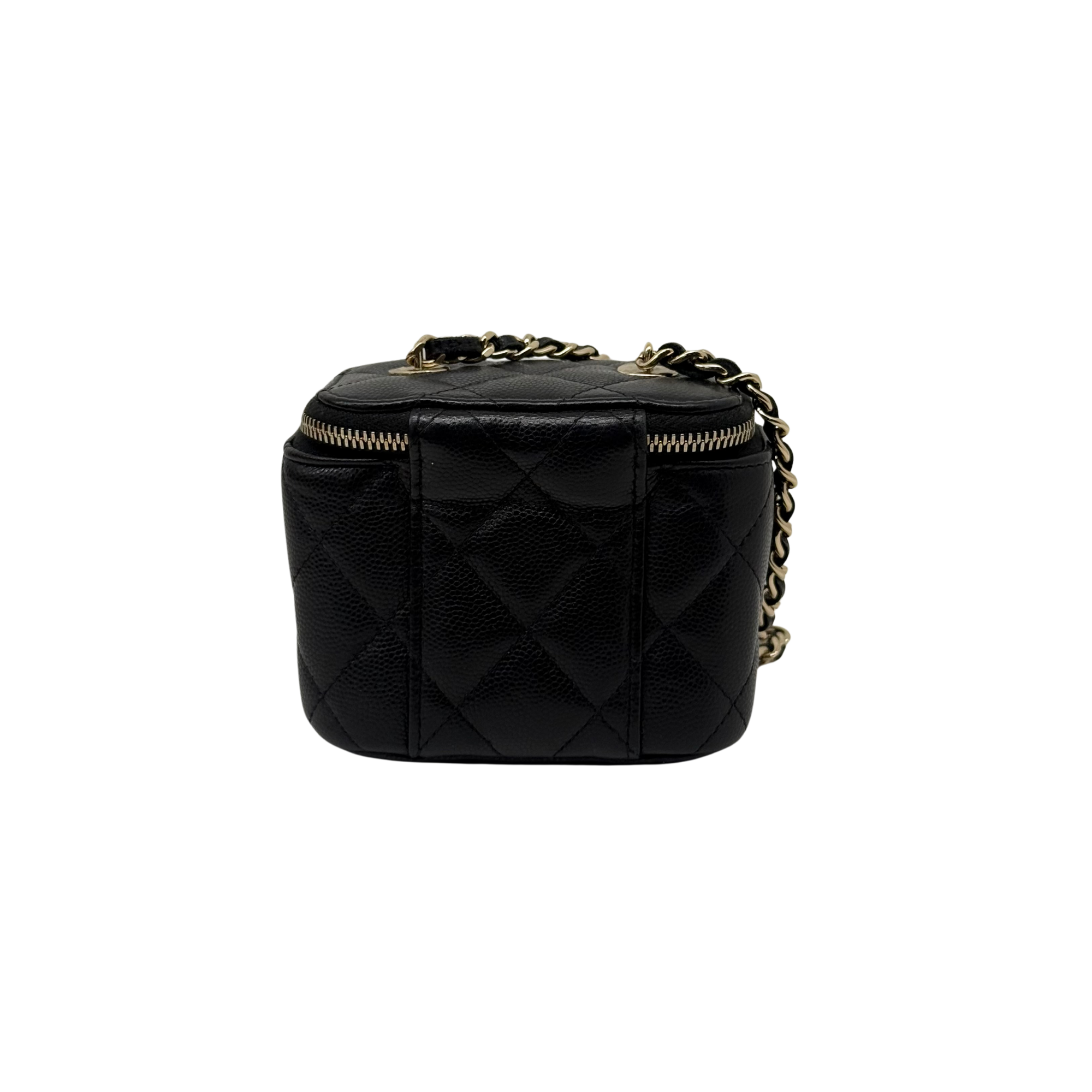 Pre-owned Chanel black quilted mini pouch with gold chain and top zipper