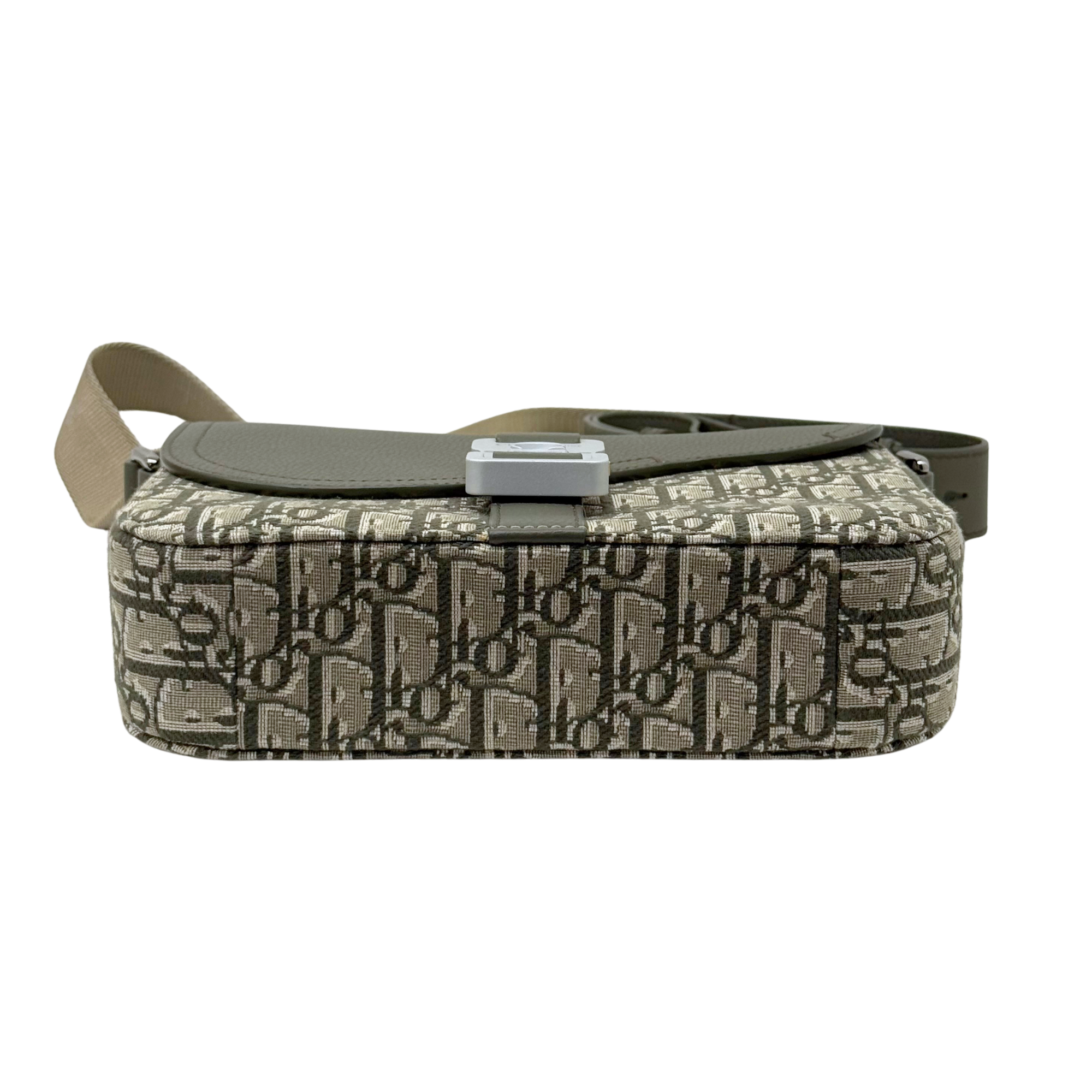 Dior crossbody bag in beige monogram canvas with olive adjustable strap