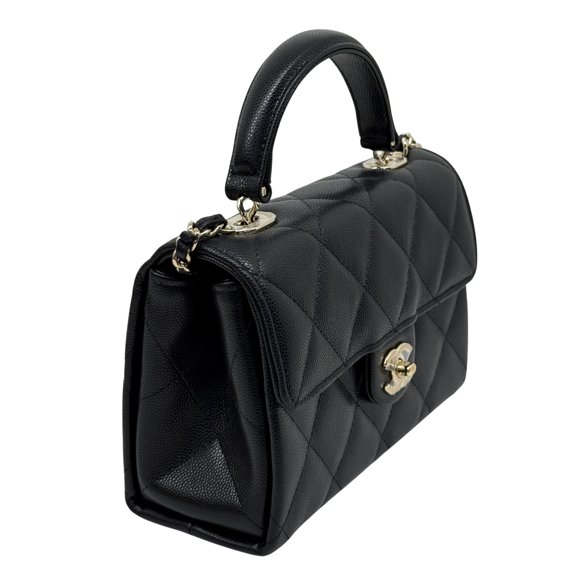 Chanel black bag top handle gold hardware