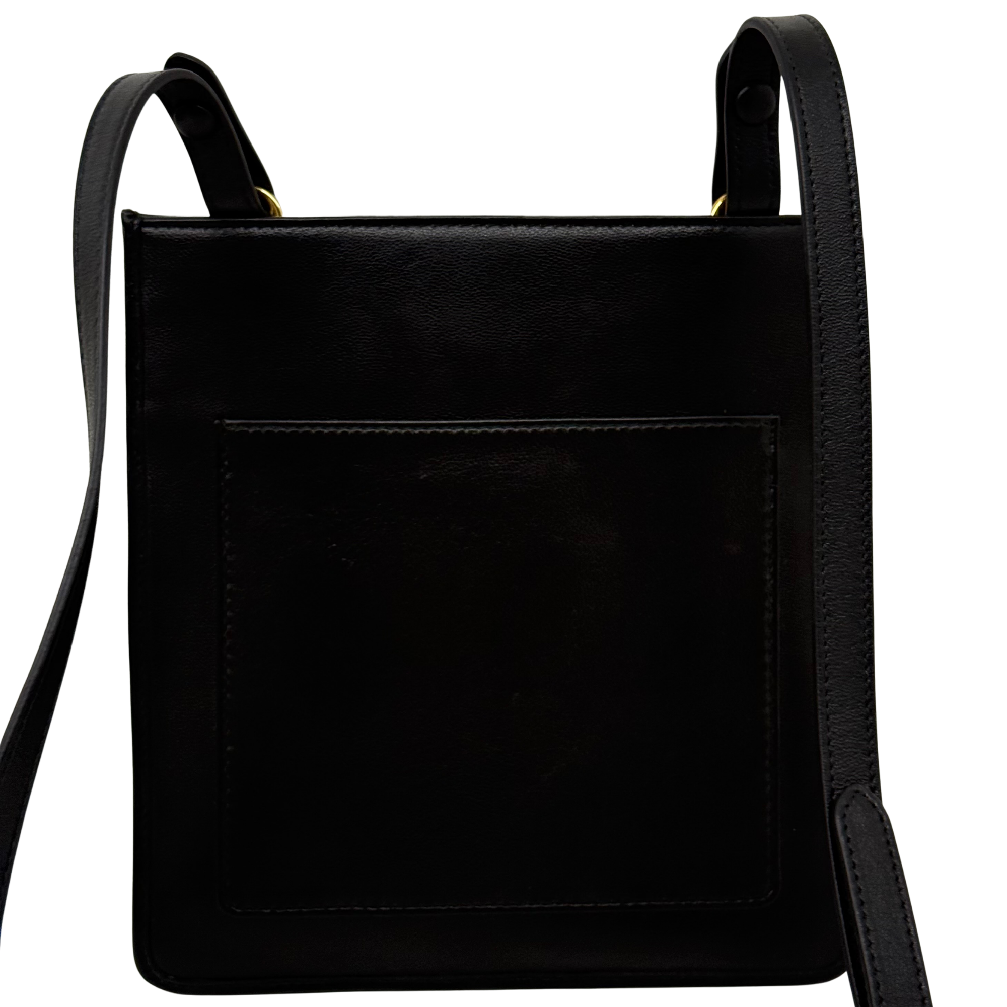 Black leather mini handbag with top handles and front square pocket