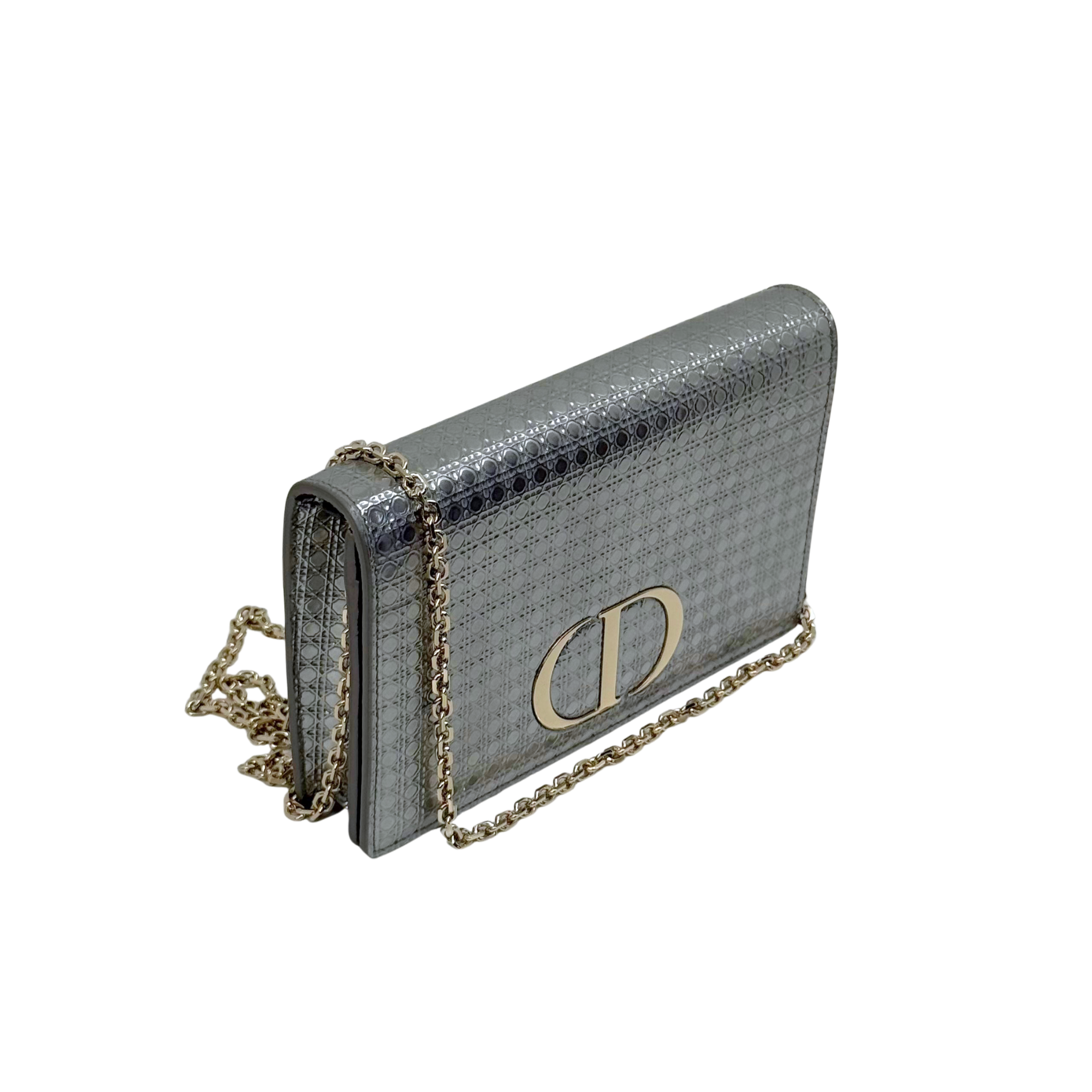 Christian Dior Metallic Silver Micro Cannage 30 Montaigne 2-in-1 Pouch (pre-owned)