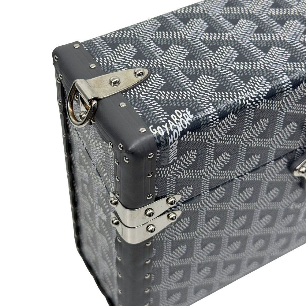 Goyard monogram trunk top handle with black leather trim and silver studs