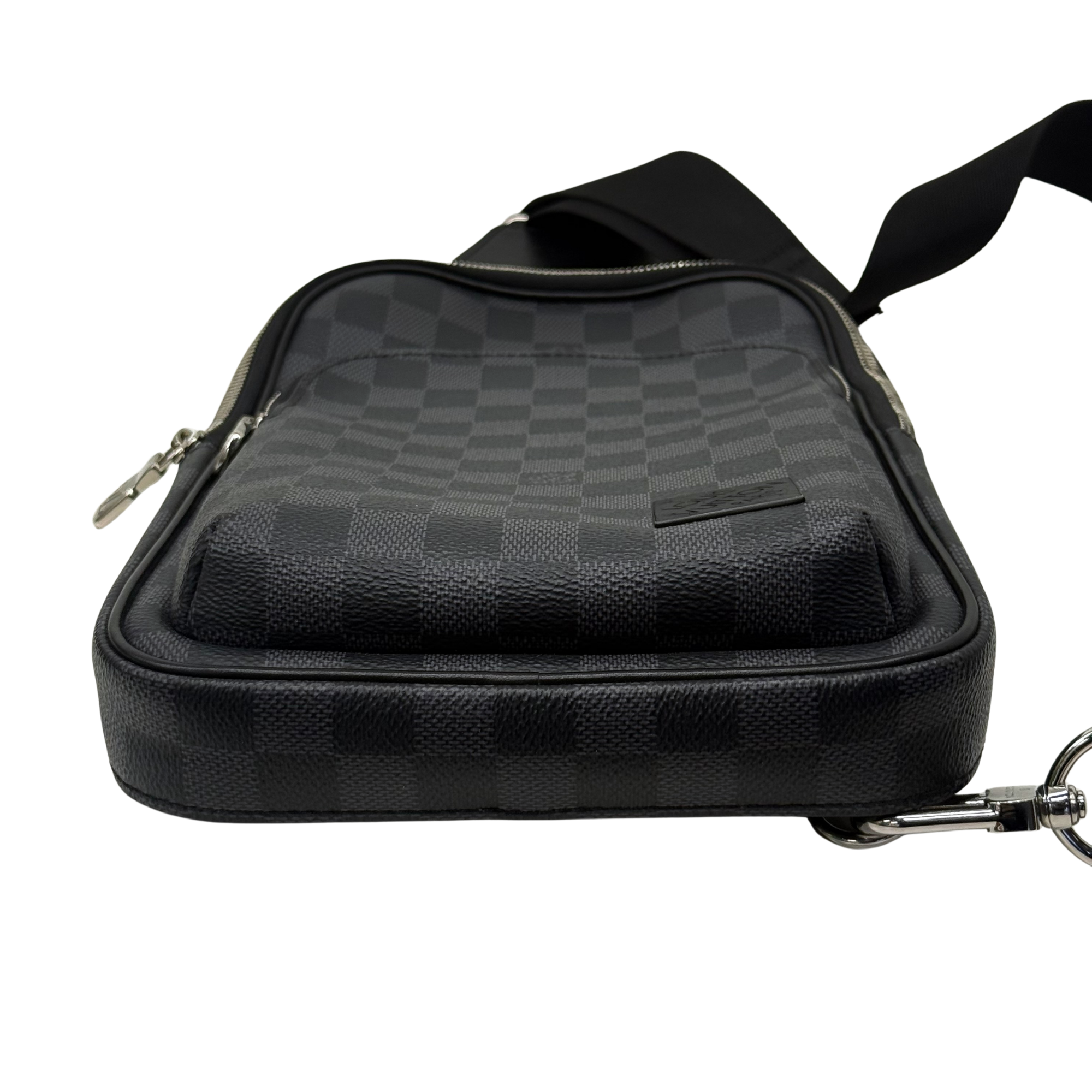 Damier check crossbody bag top with curved flap and zipped opening