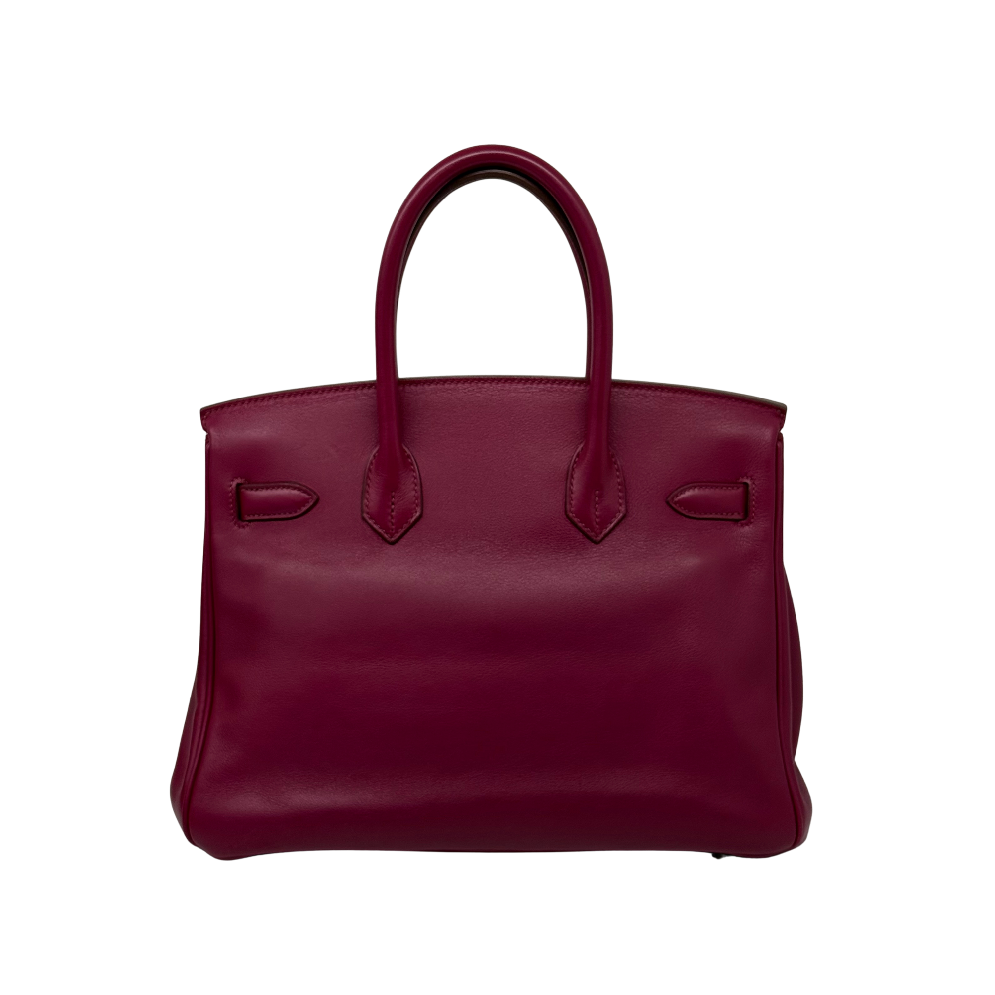 Magenta leather Birkin bag with dual top handles and side seam panels