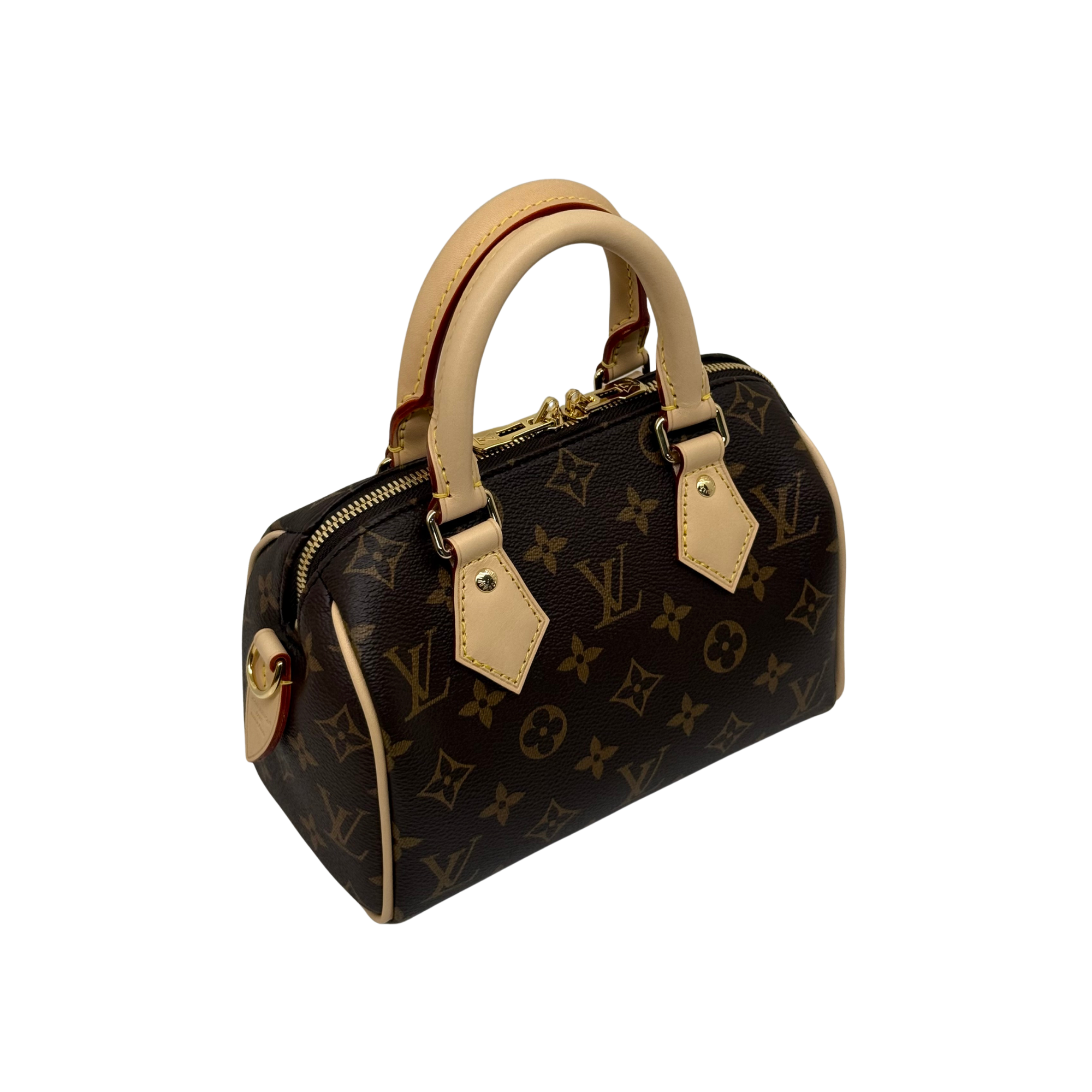 Louis Vuitton monogram handbag with structured top handles and top zipper