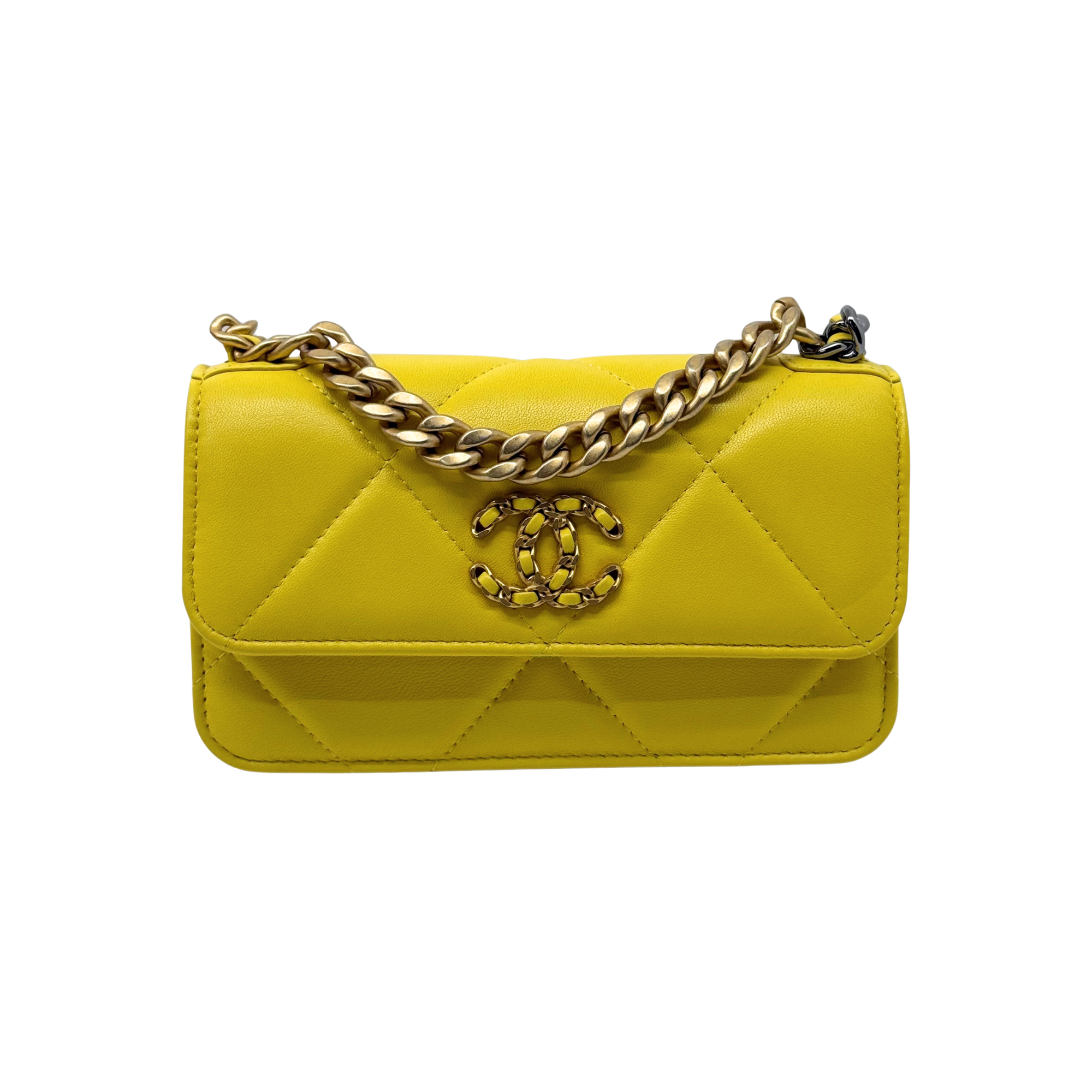 Chanel quilted shoulder bag, yellow with gold chain strap and CC logo flap