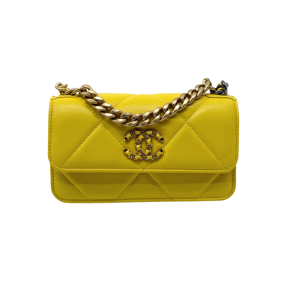 Chanel quilted shoulder bag, yellow with gold chain strap and CC logo flap