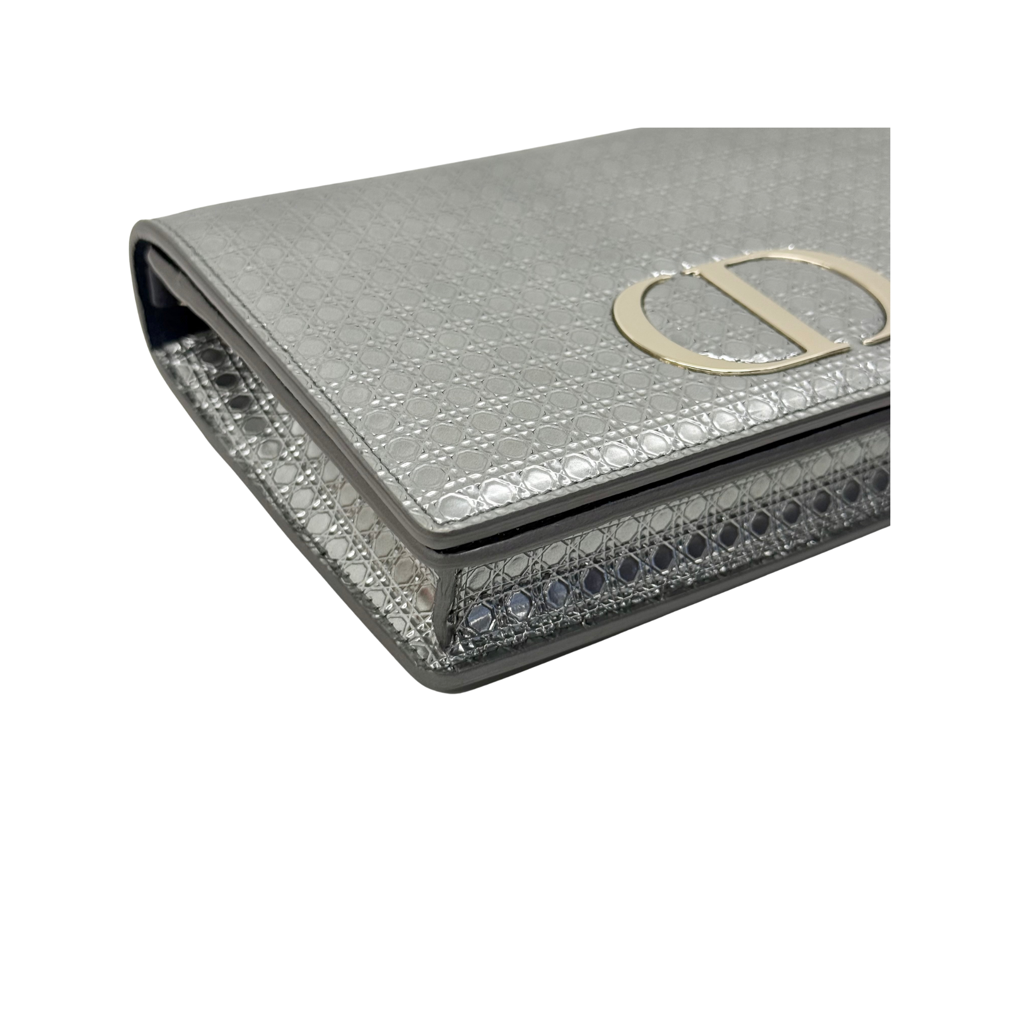 Christian Dior Metallic Silver Micro Cannage 30 Montaigne 2-in-1 Pouch (pre-owned)
