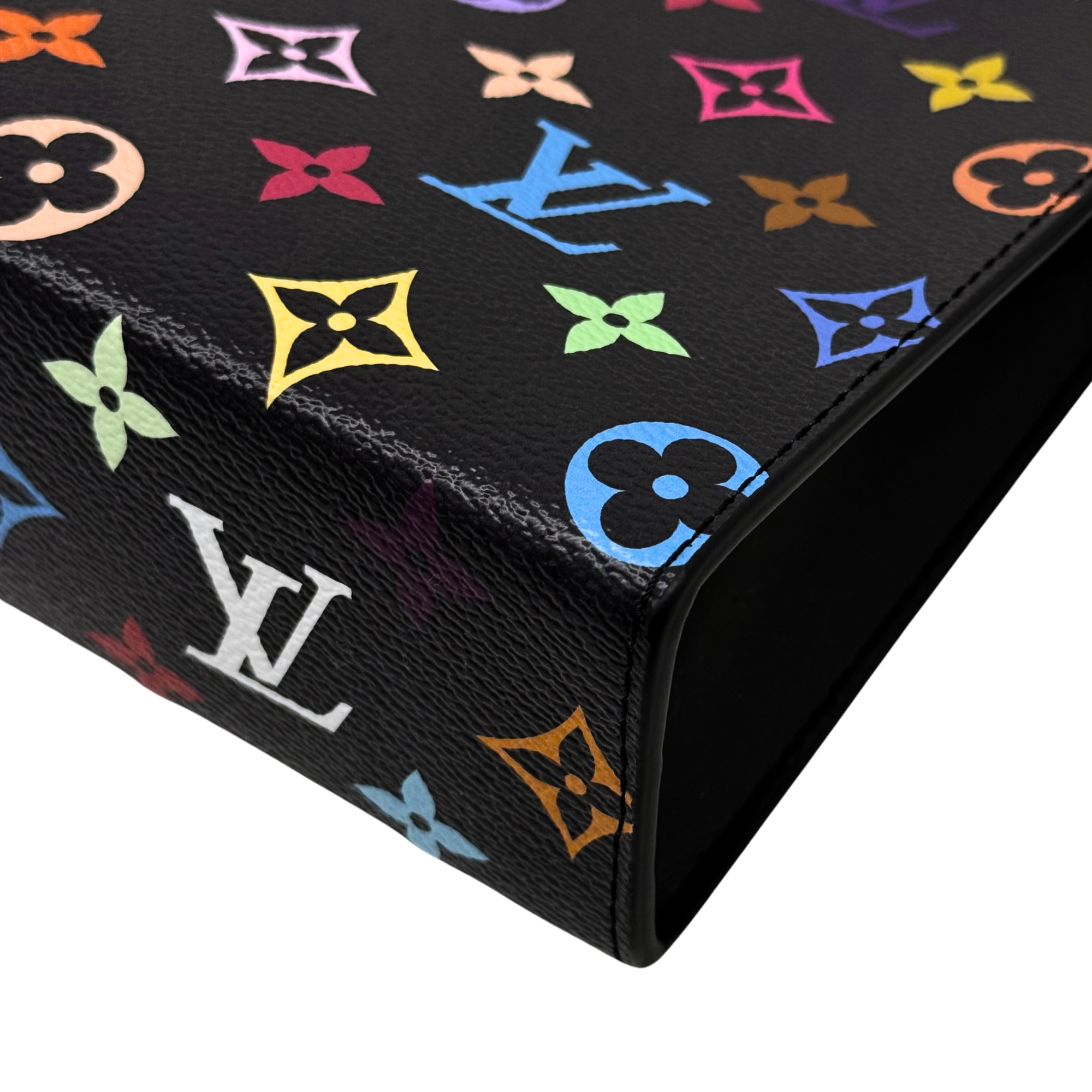 Louis Vuitton multicolor monogram leather pouch corner with black edge trim