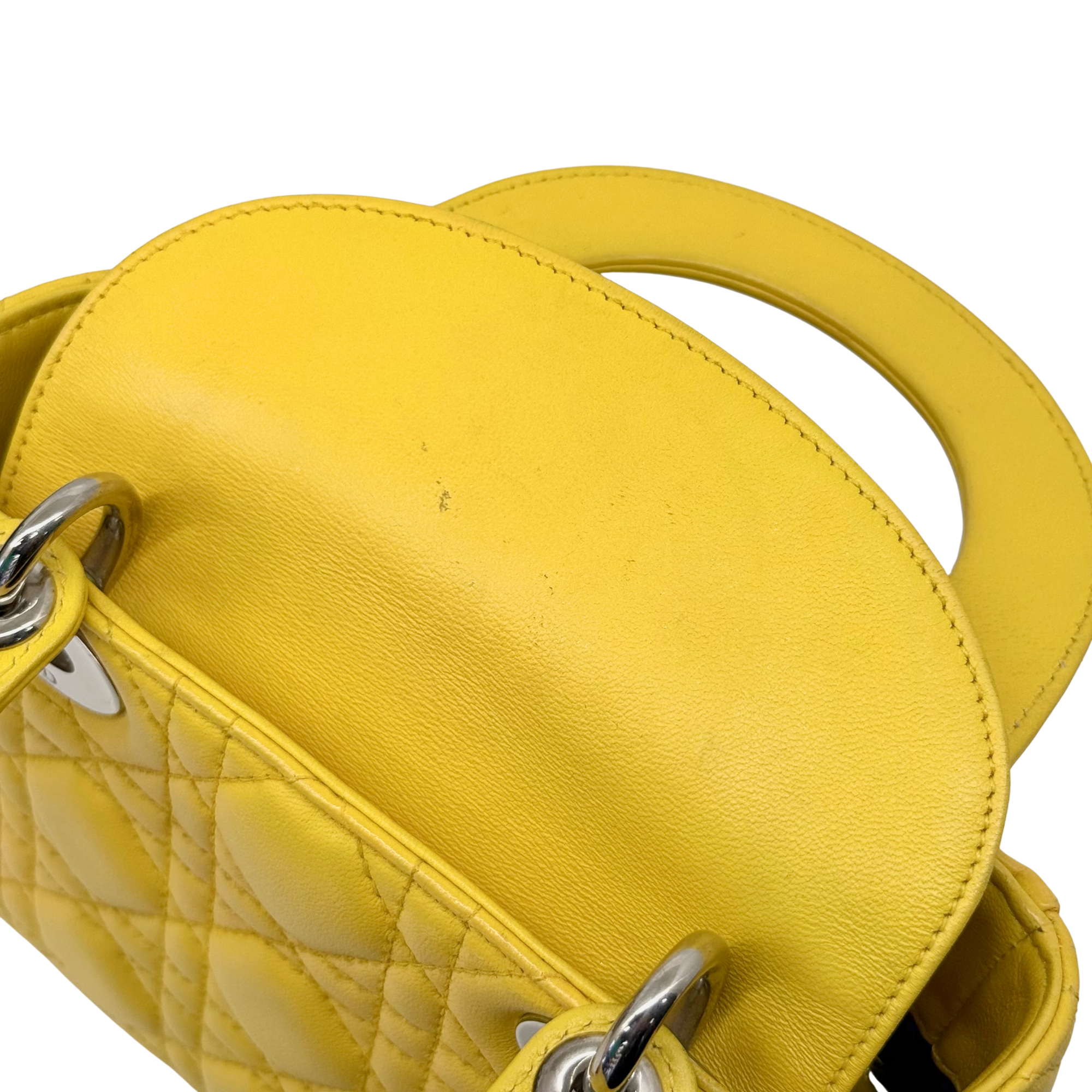 Dior Lady Mini Flap – Cannage Lambskin Yellow Silver Hardware Chain Strap Silver Hardware
 (pre-owned)
