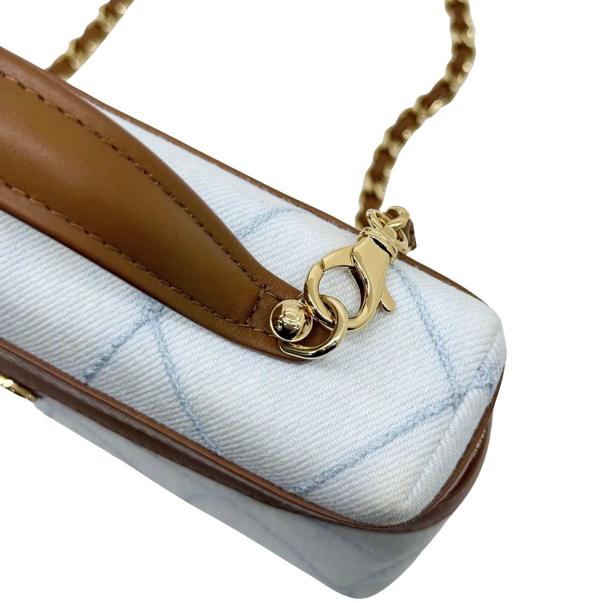 Chanel mini handbag chain strap with gold-tone clasp and ring detail