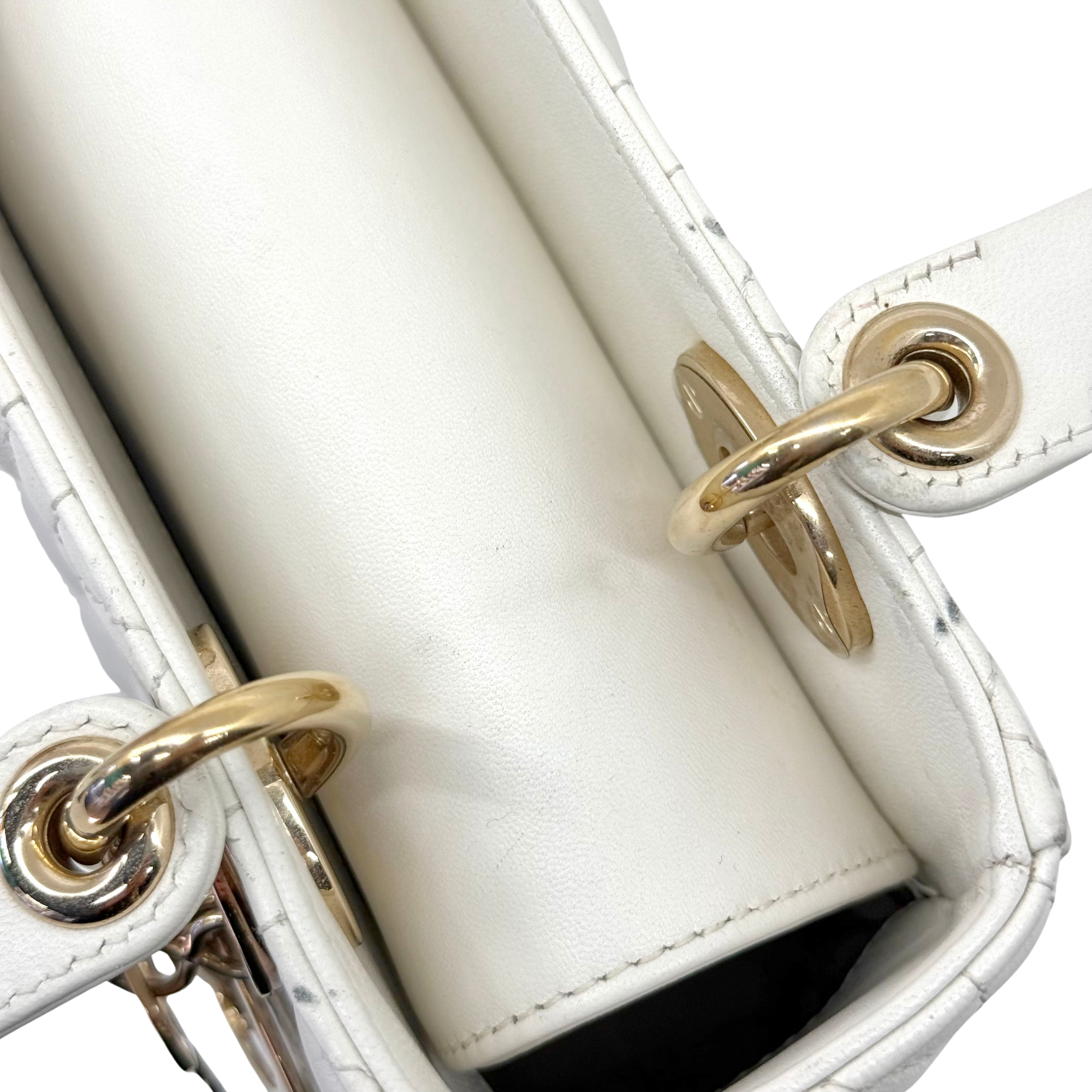 Dior Lady Dior Small White Cannage Lambskin Leather Top Handle Bag (pre-owned)