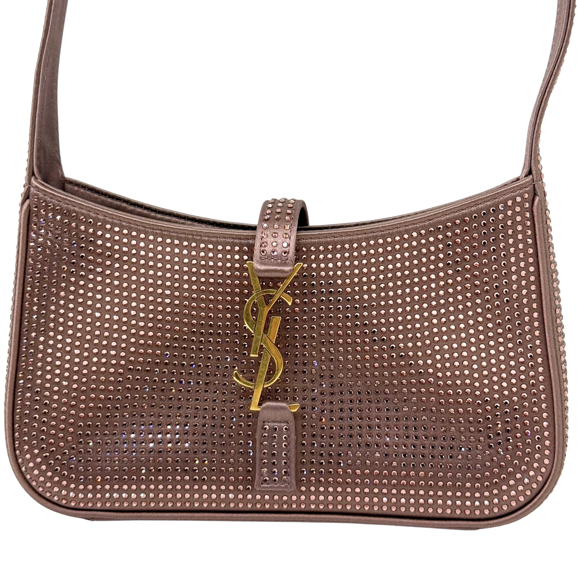 YSL Yves Saint Laurent Mini Le 5 À 7 Hobo Bag in Silk Satin & Crystals  (brand new)