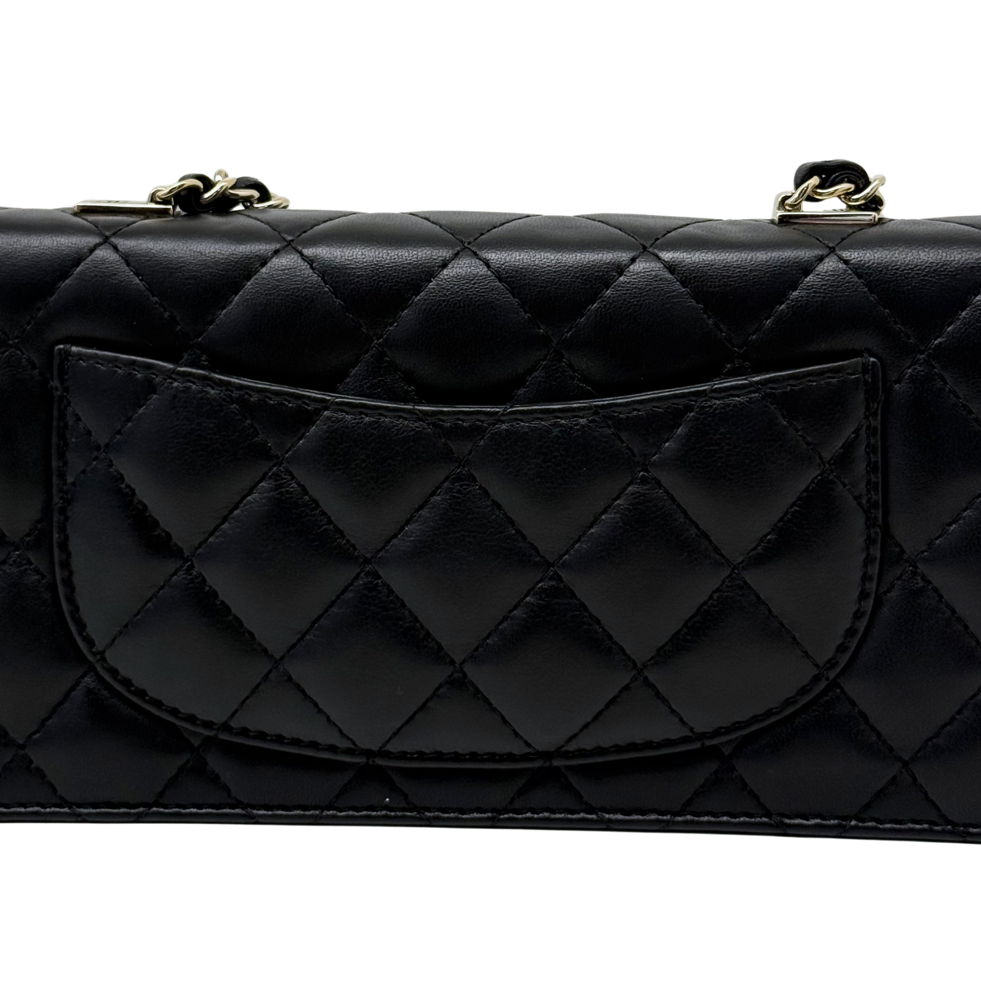 Chanel 2016-2017 East West Flap Pearl Strap Black Lambbskin (pre-owned)