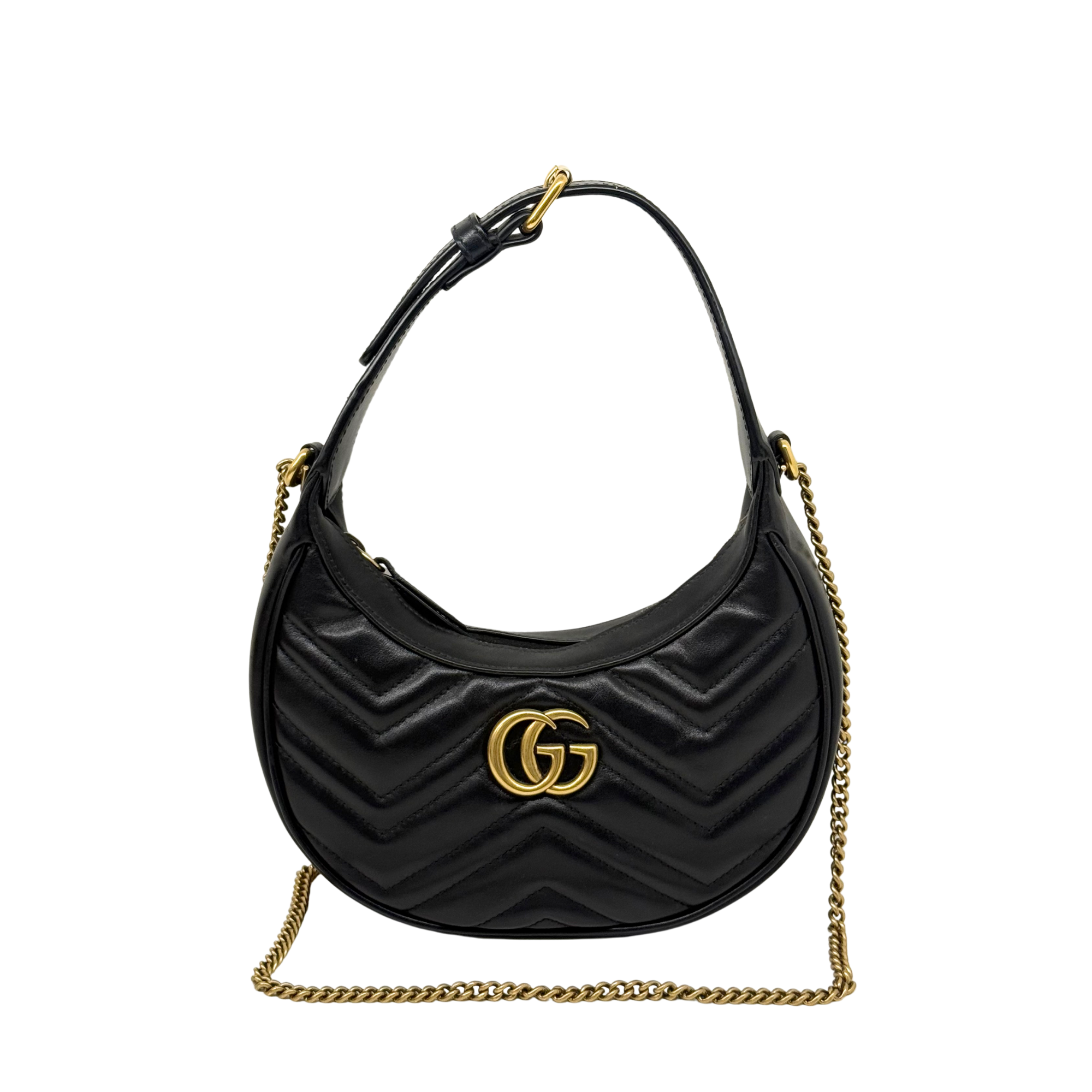Gucci GG Marmont Small Black Matelassé Leather Hobo (pre-owned)