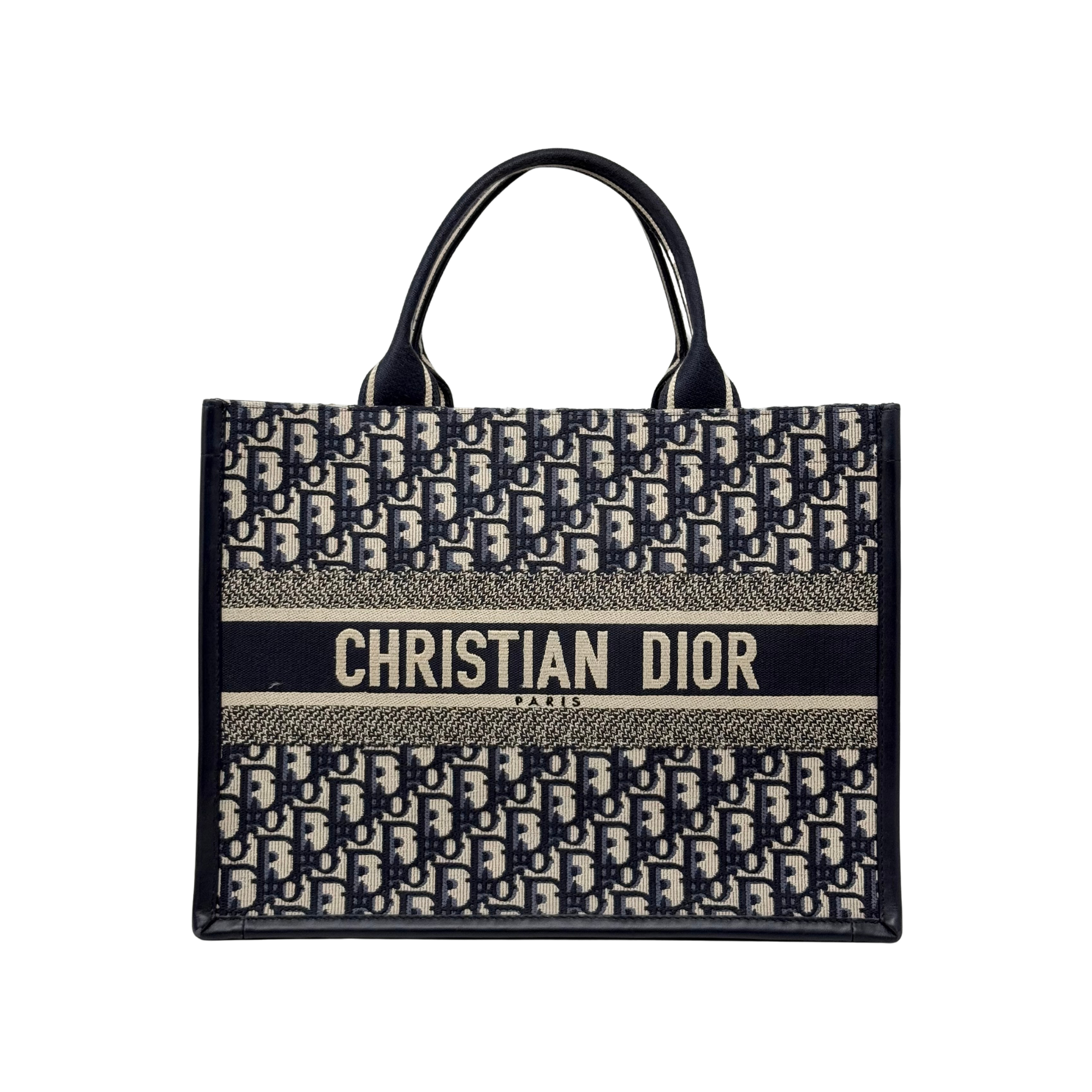 Christian Dior Medium Book Tote Blue Dior Oblique Embroidery and Calfskin
 (pre-owned)