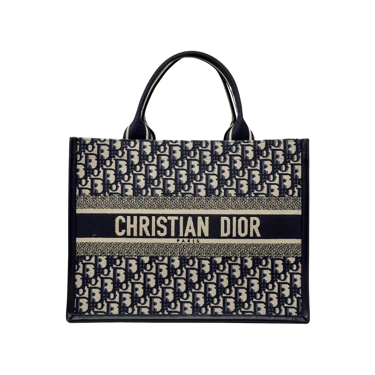 Christian Dior Medium Book Tote Blue Dior Oblique Embroidery and Calfskin
 (pre-owned)