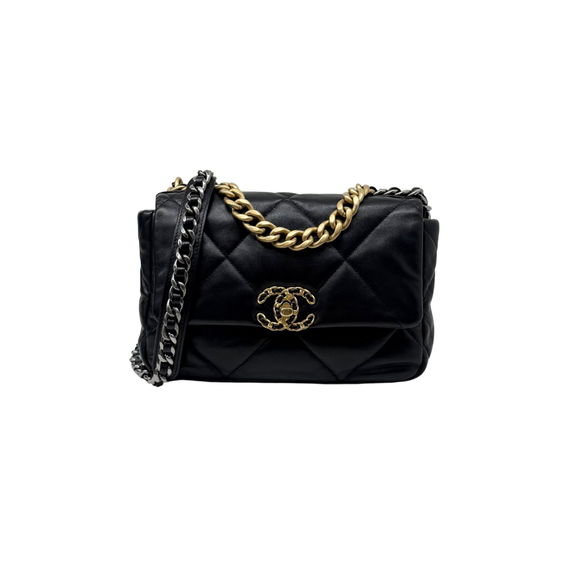 Chanel C19 Small Black Lambskin Leather Flap microchipped  (pre-owned)