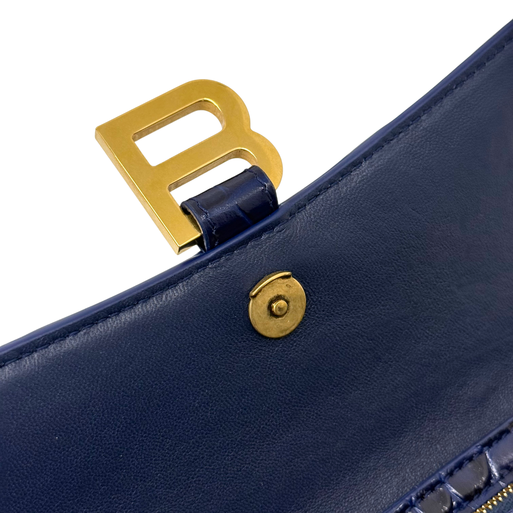 Balenciaga blue croc-embossed calfskin Hourglass wallet on chain
 (brand new)