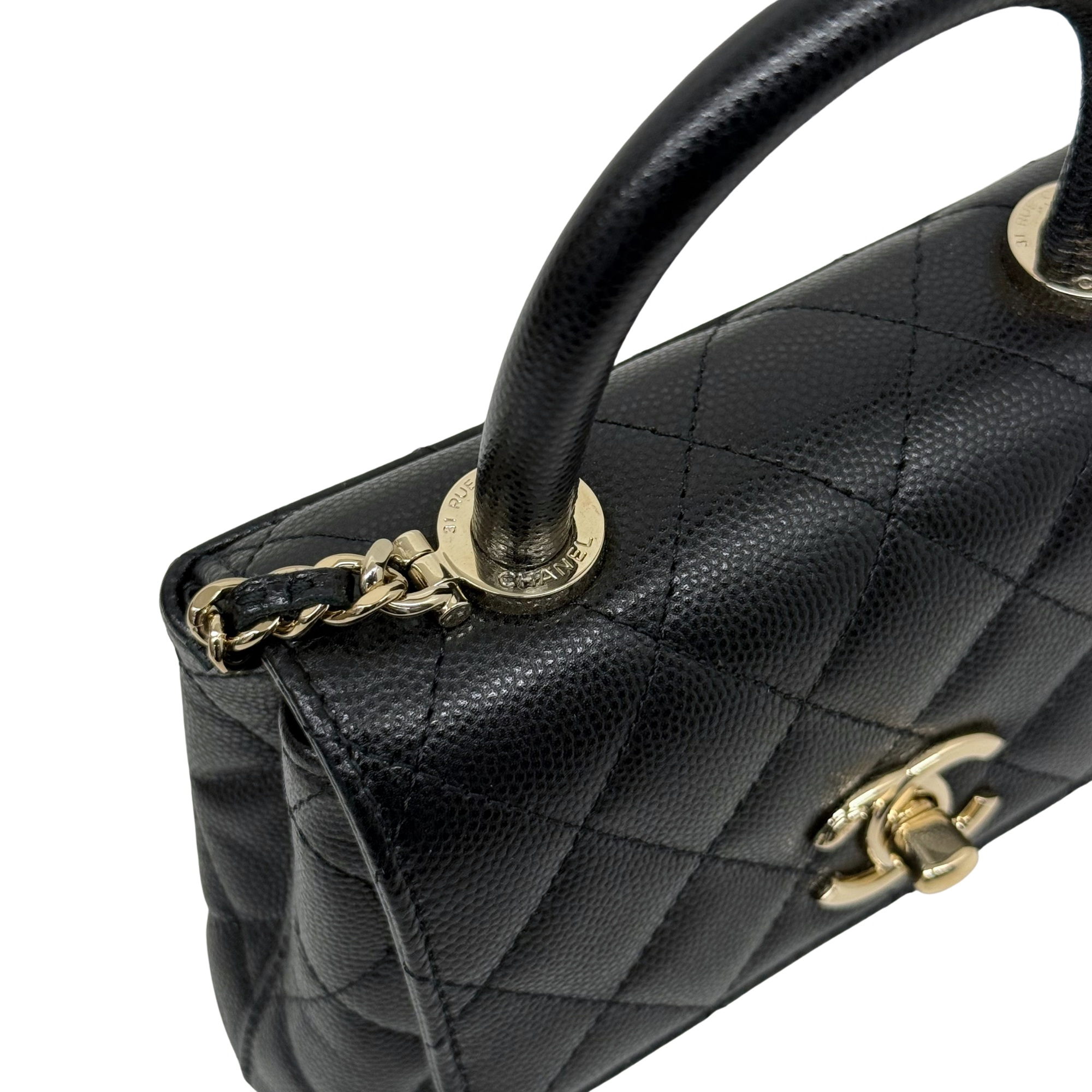 Chanel top handle black caviar