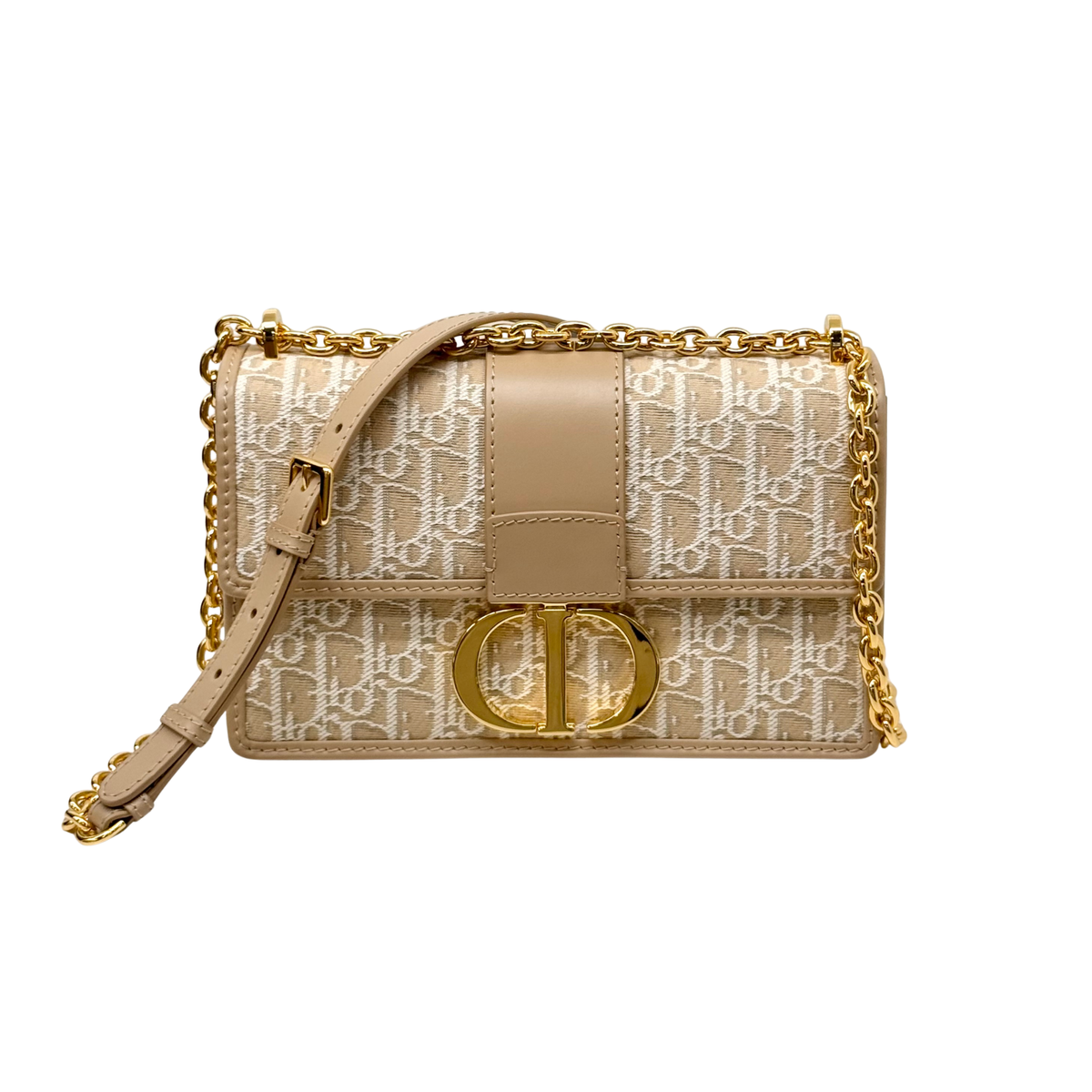 Pre-owned Dior mini crossbody bag, beige monogram flap with gold-tone chain strap