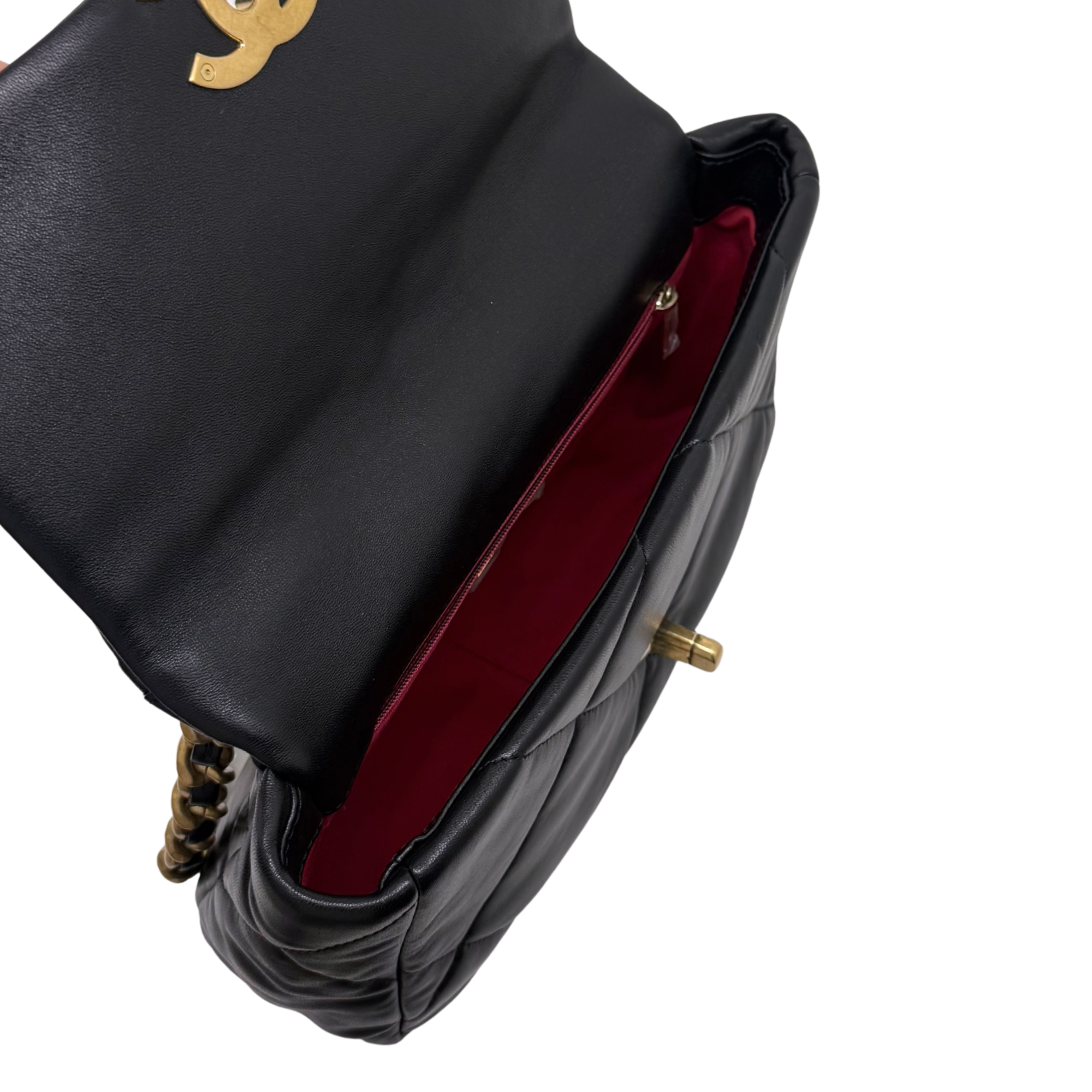 Chanel C19 Small Black Lambskin Leather Flap microchipped  (pre-owned)
