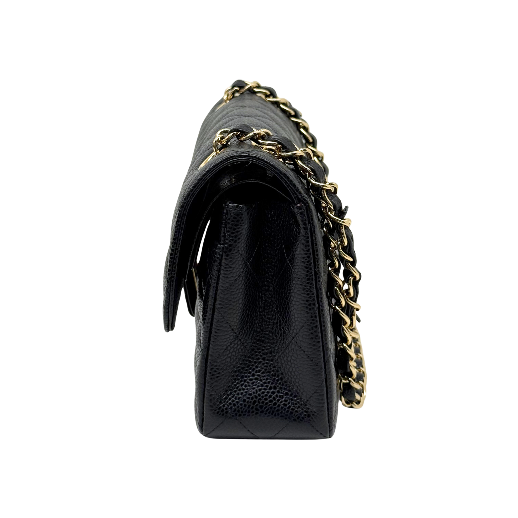 Chanel black bag caviar leather gold hardware