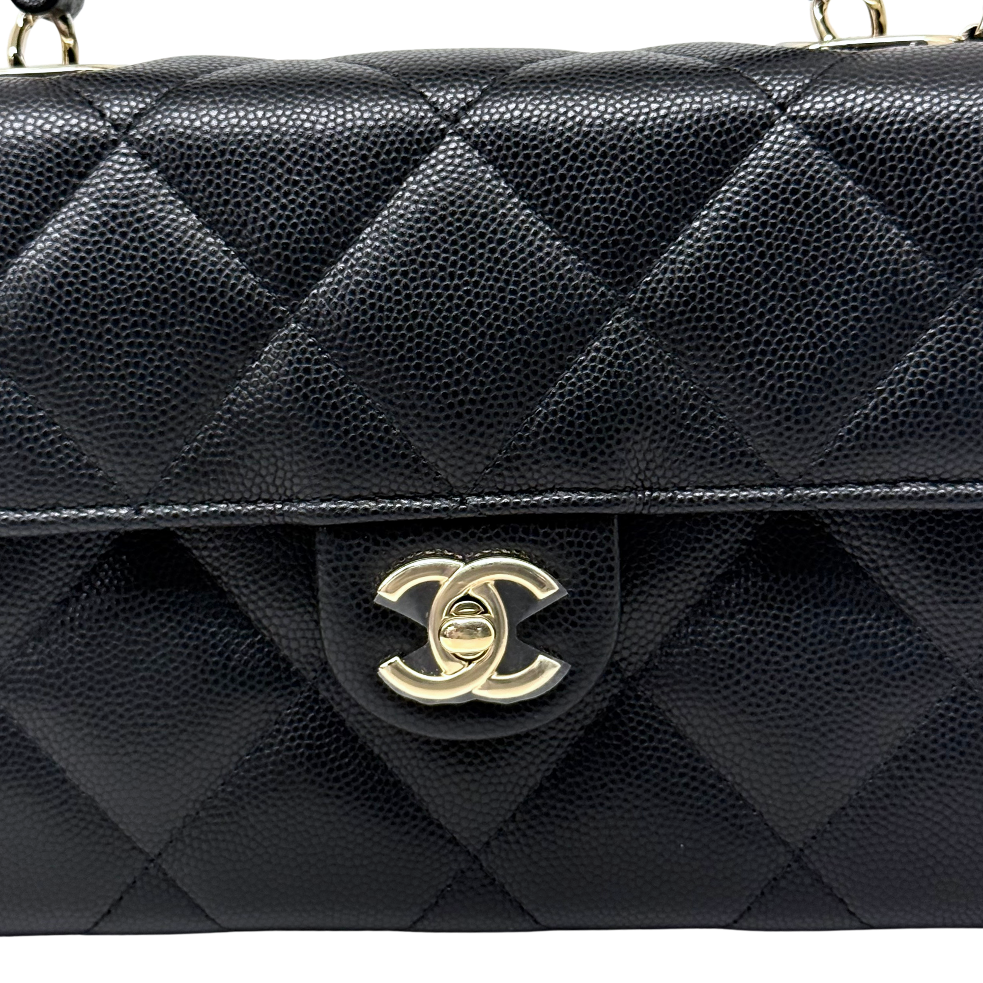 Chanel black bag top handle gold hardware