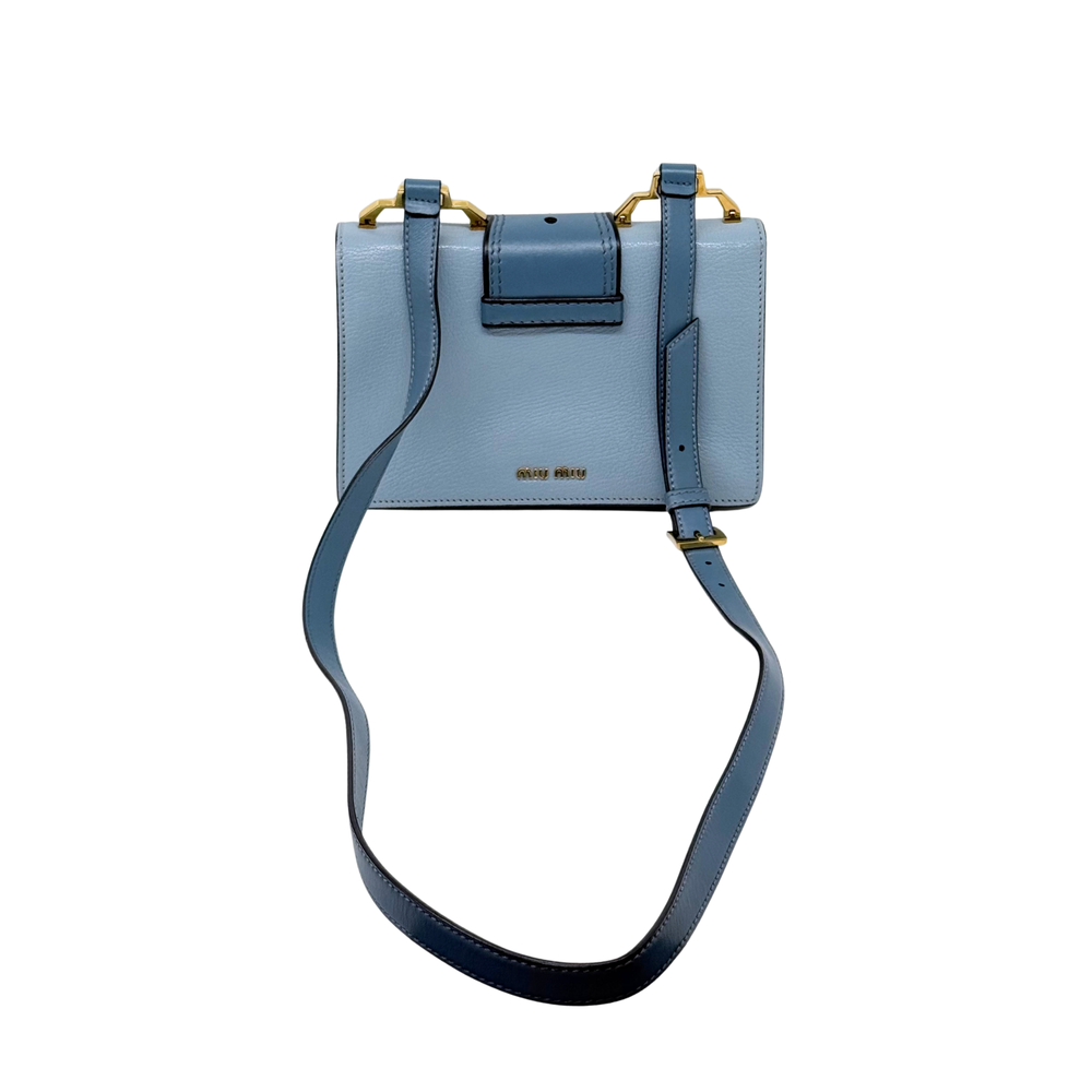 Pre-owned Miu Miu handbag, light blue leather with shoulder strap and gold hardware