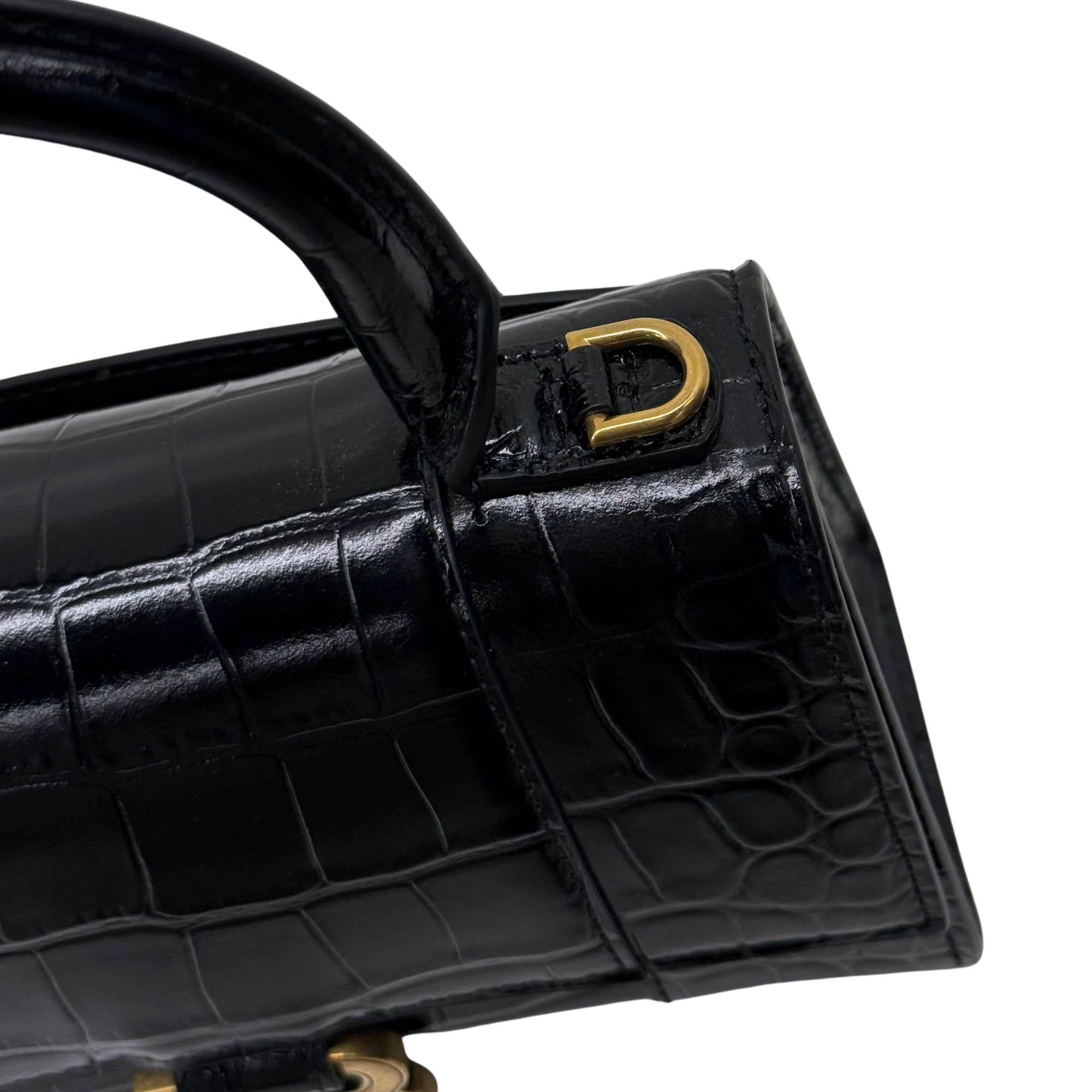 Balenciaga Crocodile-embossed leather Hourglass XS top-handle bag black (brand new)