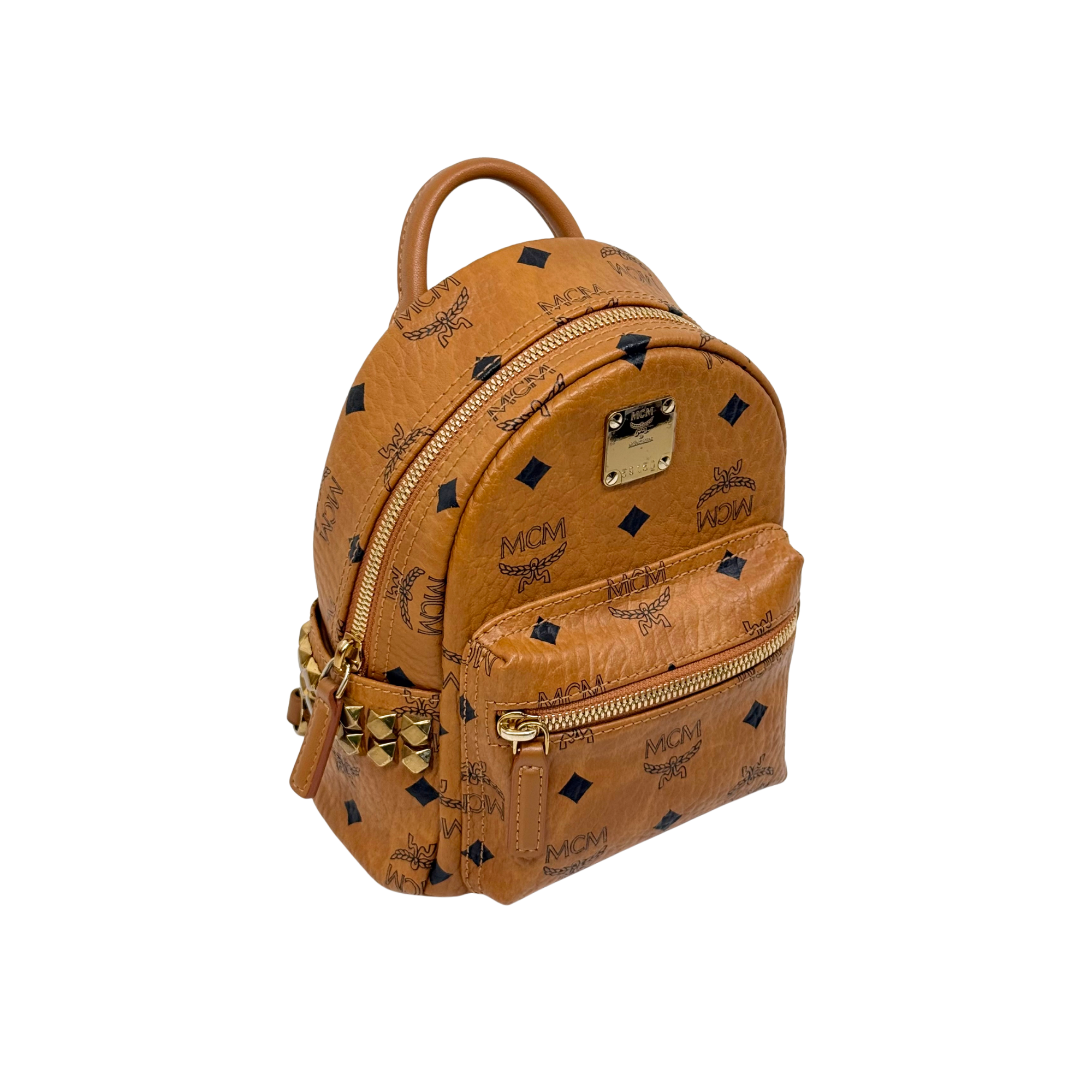 MCM Stark Bebe Boo Side Studs Backpack In Visetos X-mini (pre-owned)