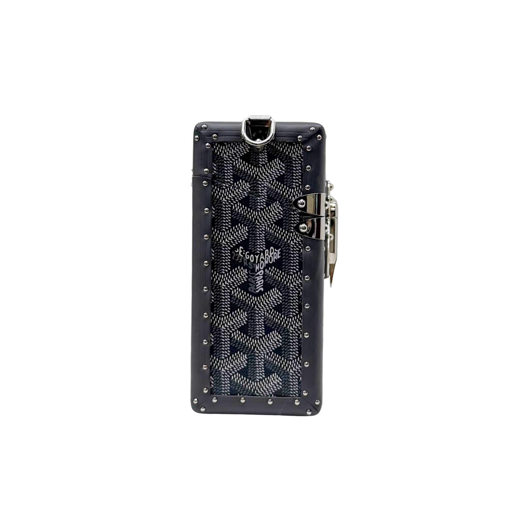 Goyard monogram vanity case with handle and silver studded edges