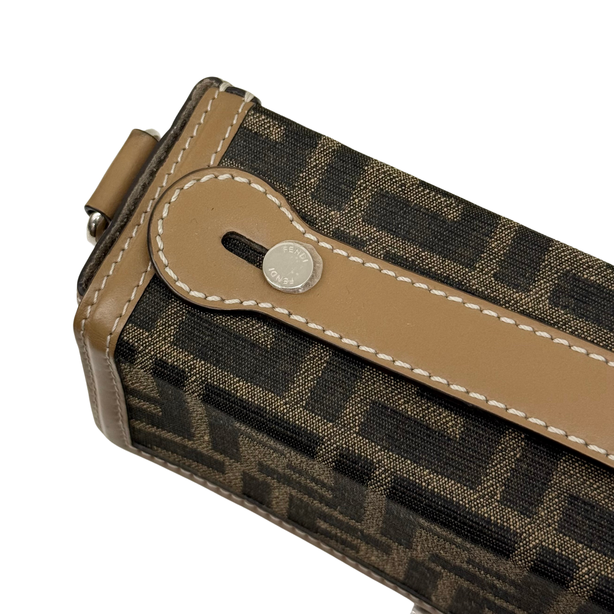 Fendi Baguette Soft Trunk Tobacco Zucca Canvas and Leather Bag (pre-owned)