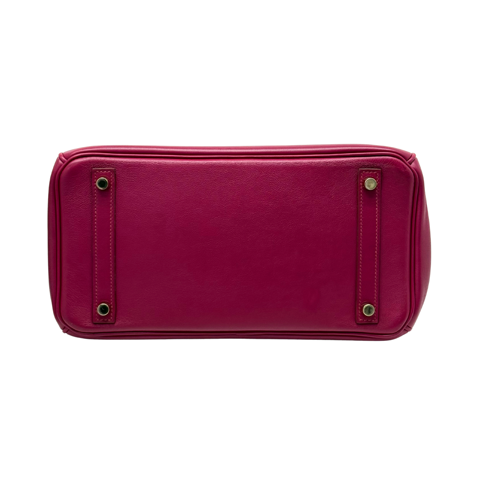 Magenta leather Birkin bag with top handles and front flap hardware