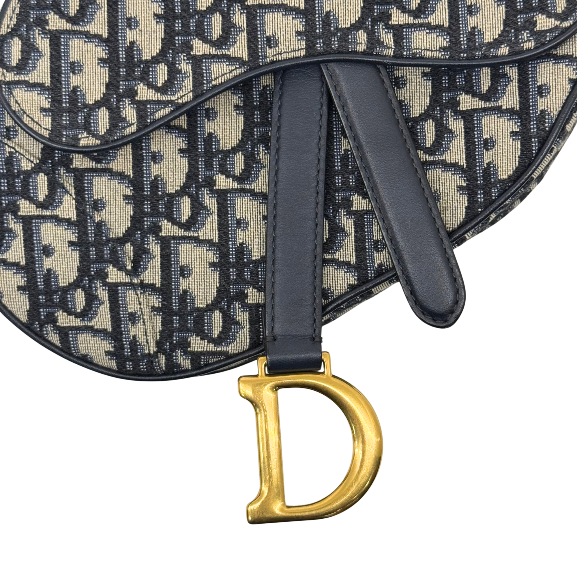 Pre-owned Dior saddle bag side strap with monogram canvas and gold D charm