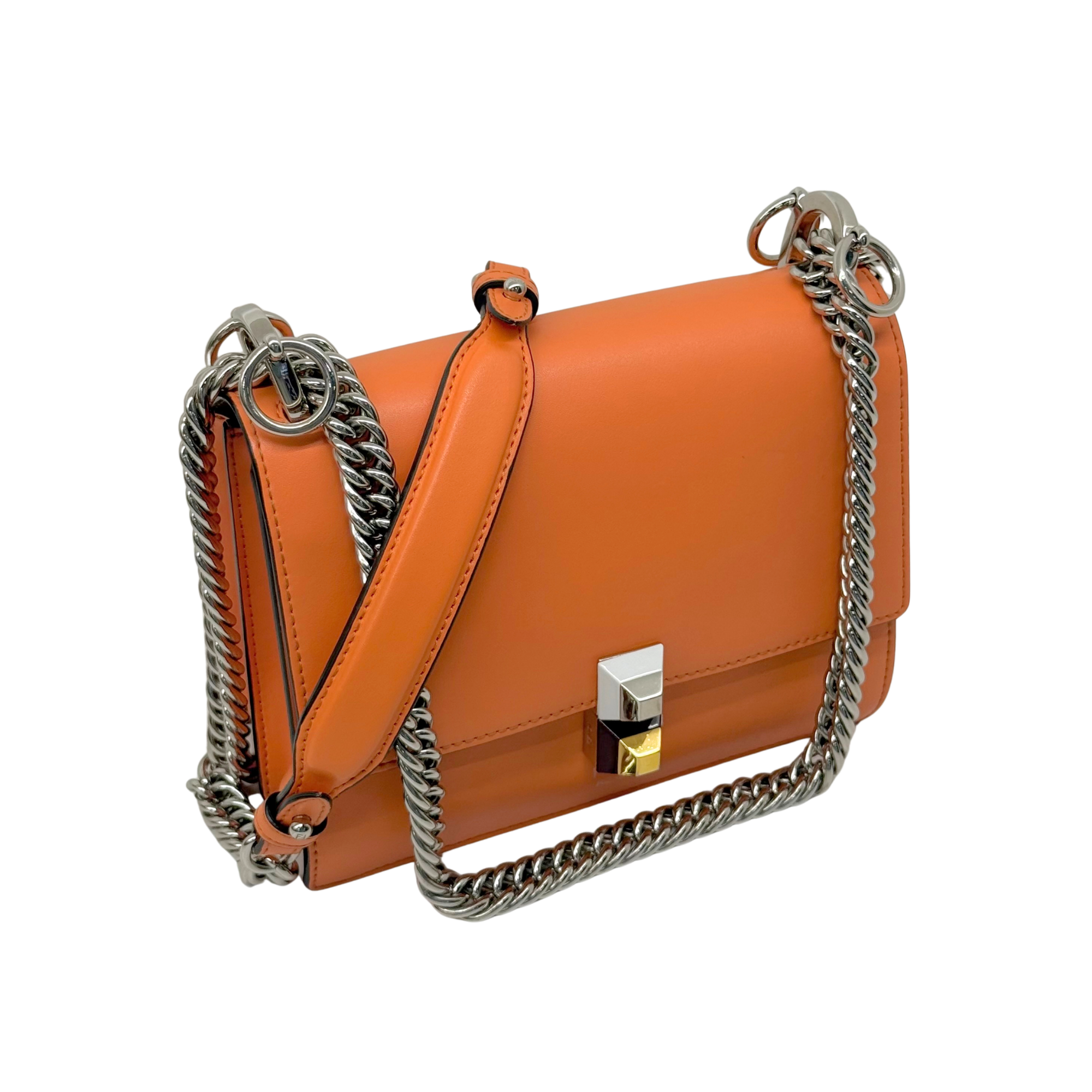 Fendi Kan I Small shoulder bag in orange leather (pre-owned)
