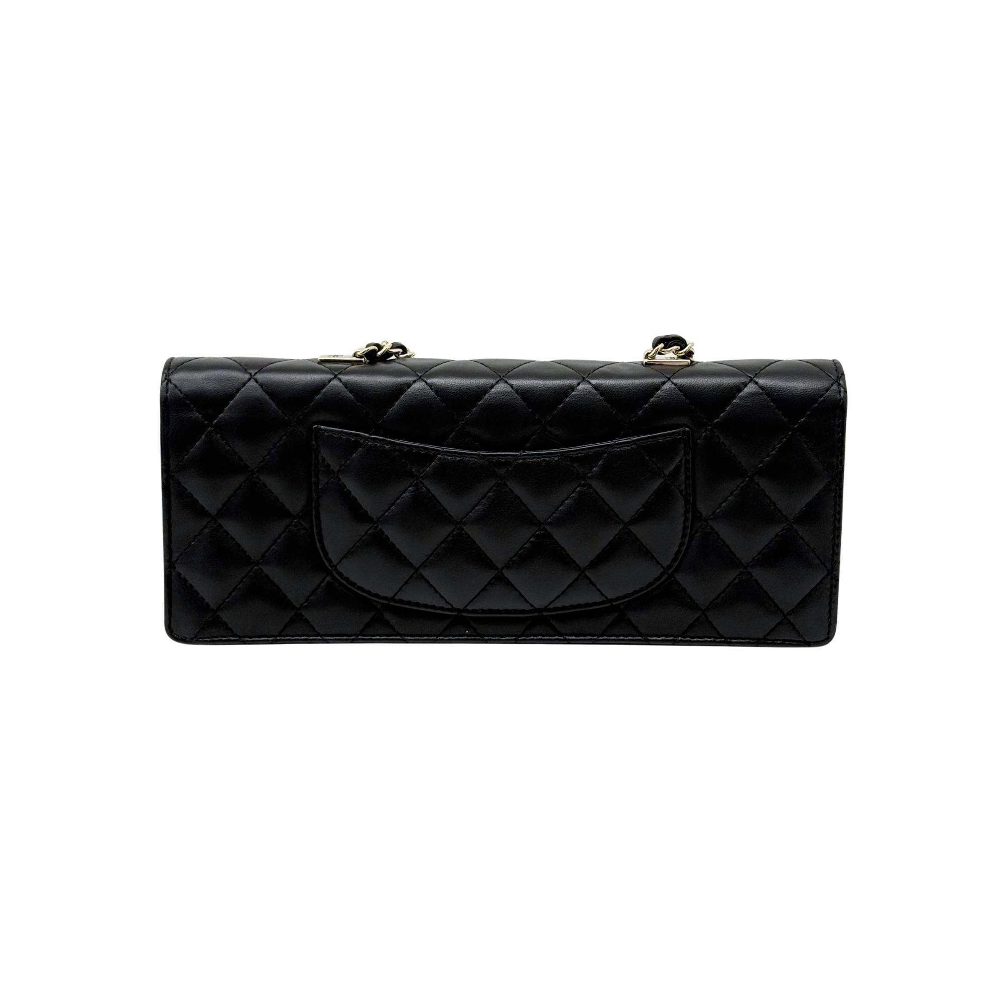 Chanel 2016-2017 East West Flap Pearl Strap Black Lambbskin (pre-owned)