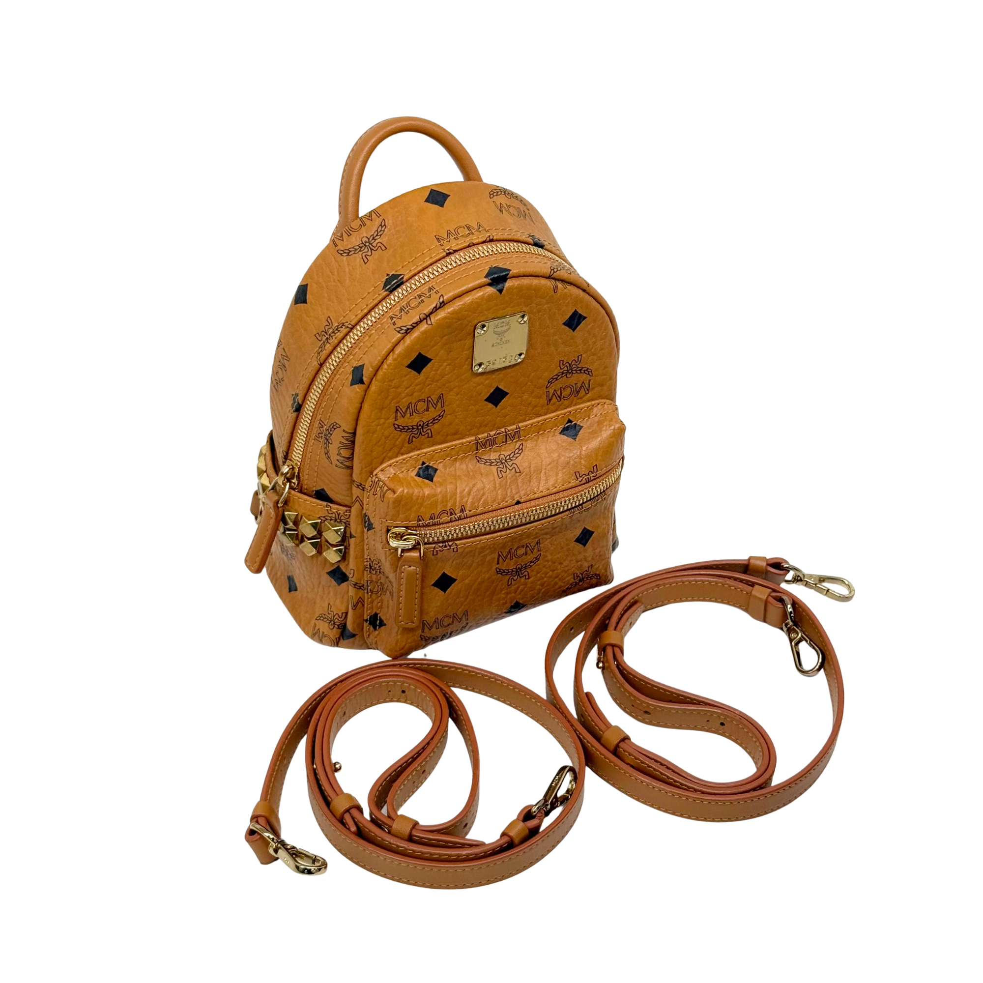 MCM Stark Bebe Boo Side Studs Backpack In Visetos X-mini (pre-owned)