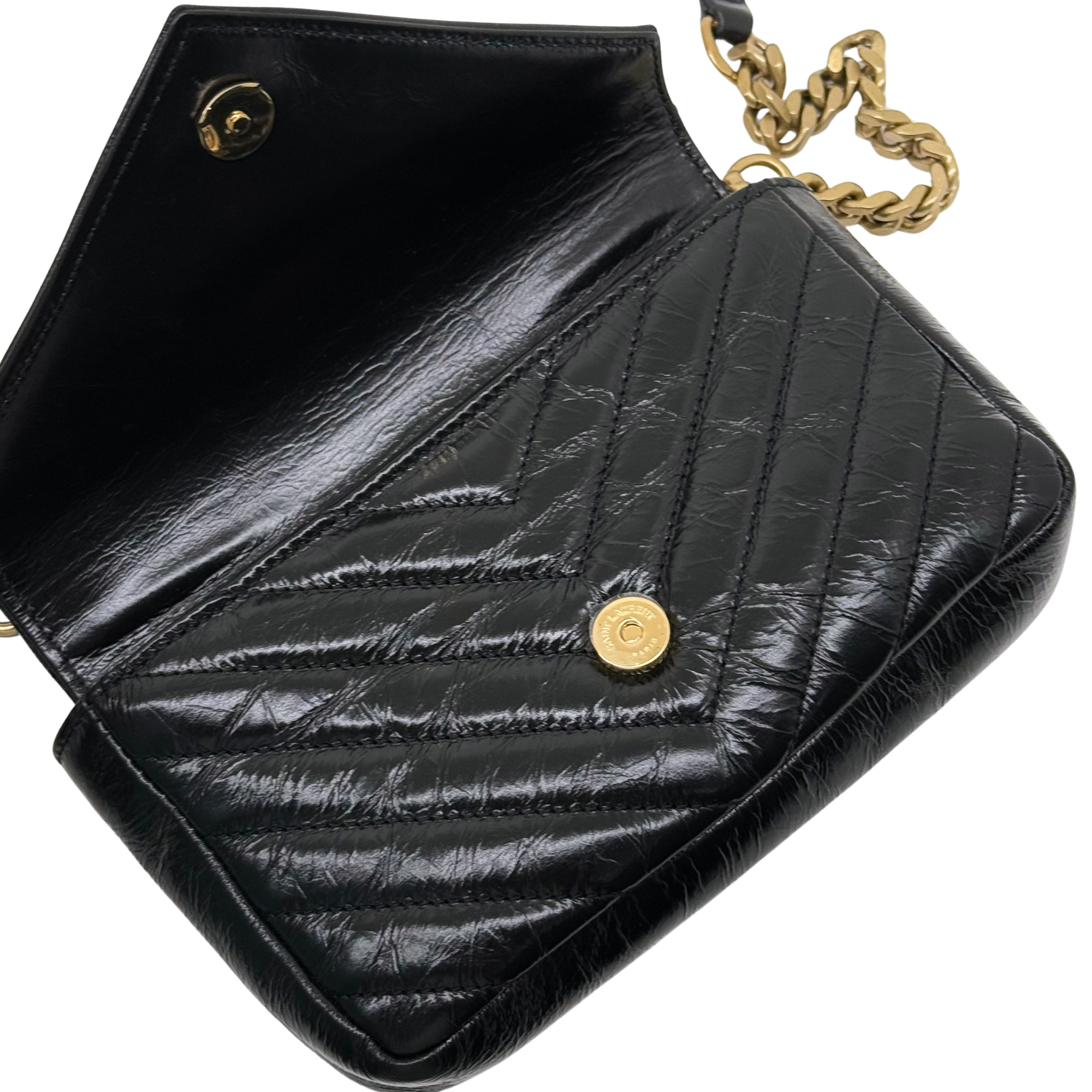 YSL Saint Laurent Black Mini College Chain Quilted Shoulder Bag in Leather (brand new)