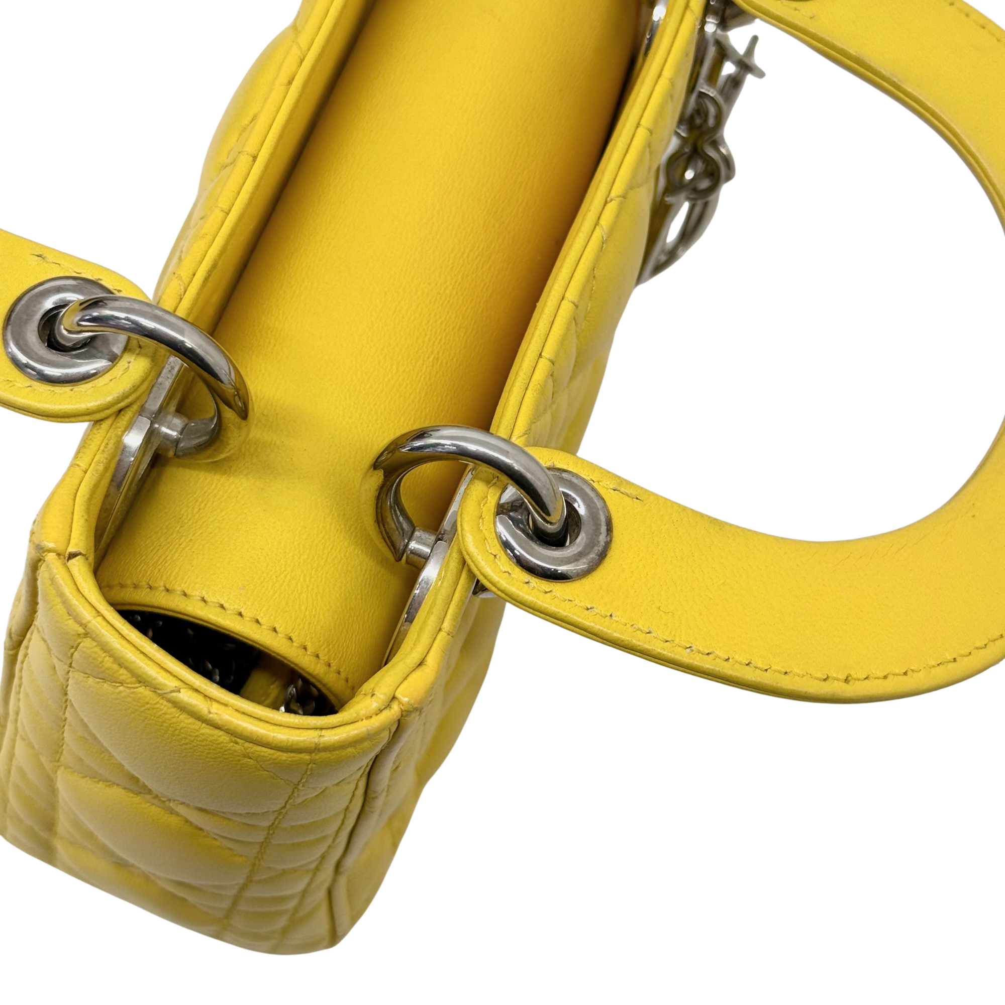 Dior Lady Mini Flap – Cannage Lambskin Yellow Silver Hardware Chain Strap Silver Hardware
 (pre-owned)
