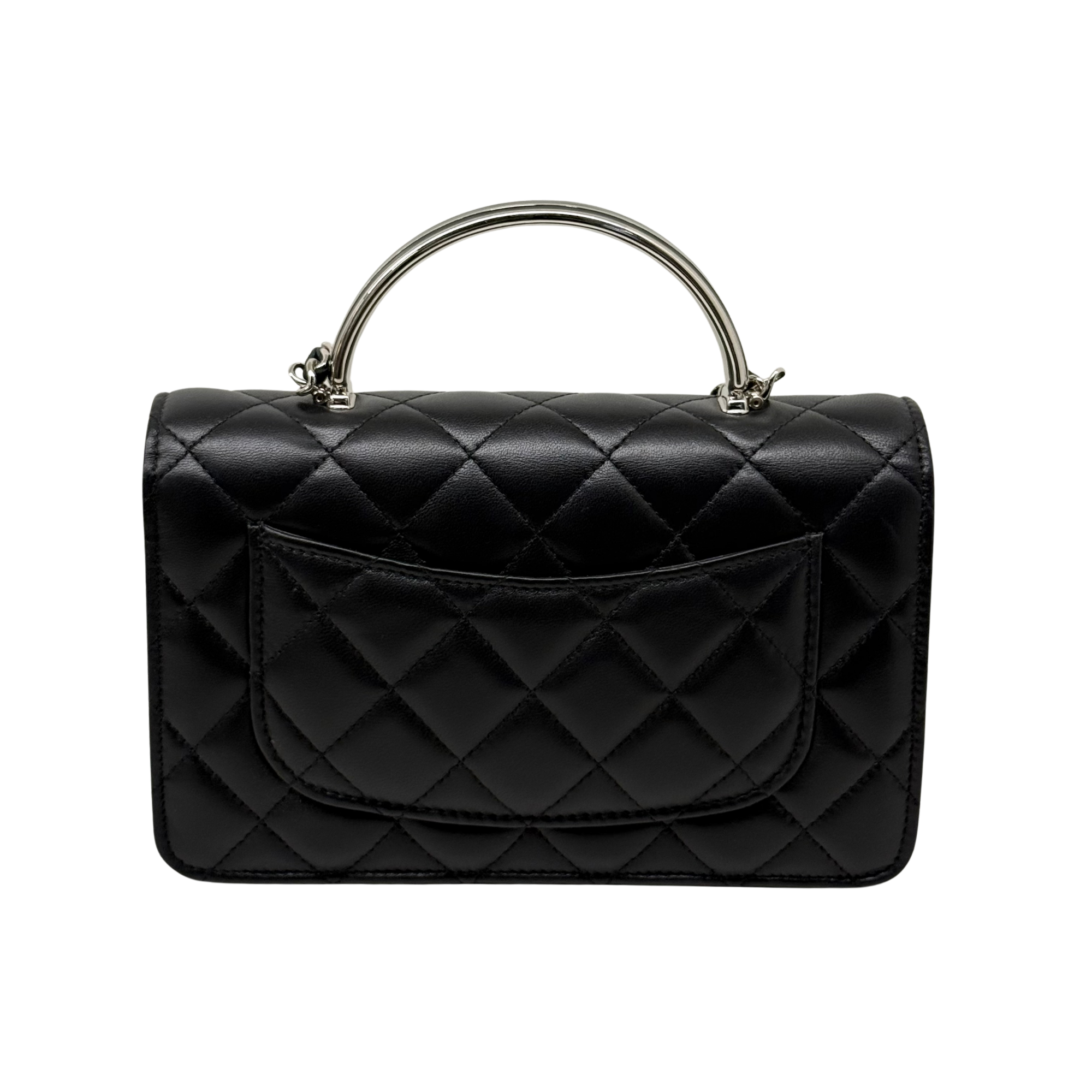 Chanel black top handle silver