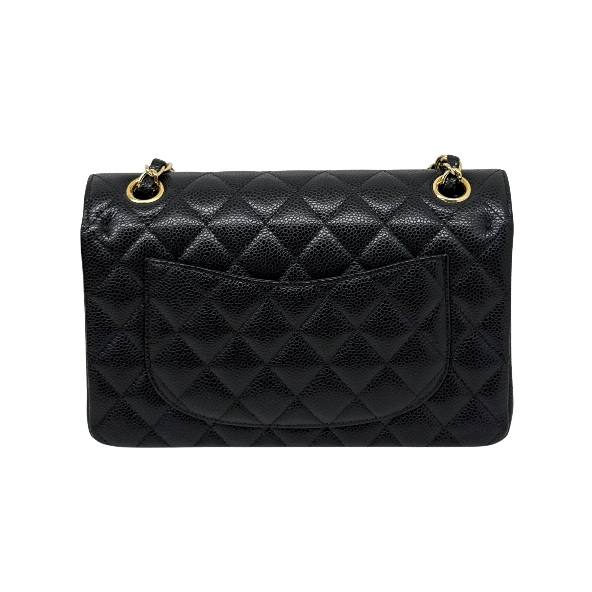 Chanel black bag caviar leather gold hardware