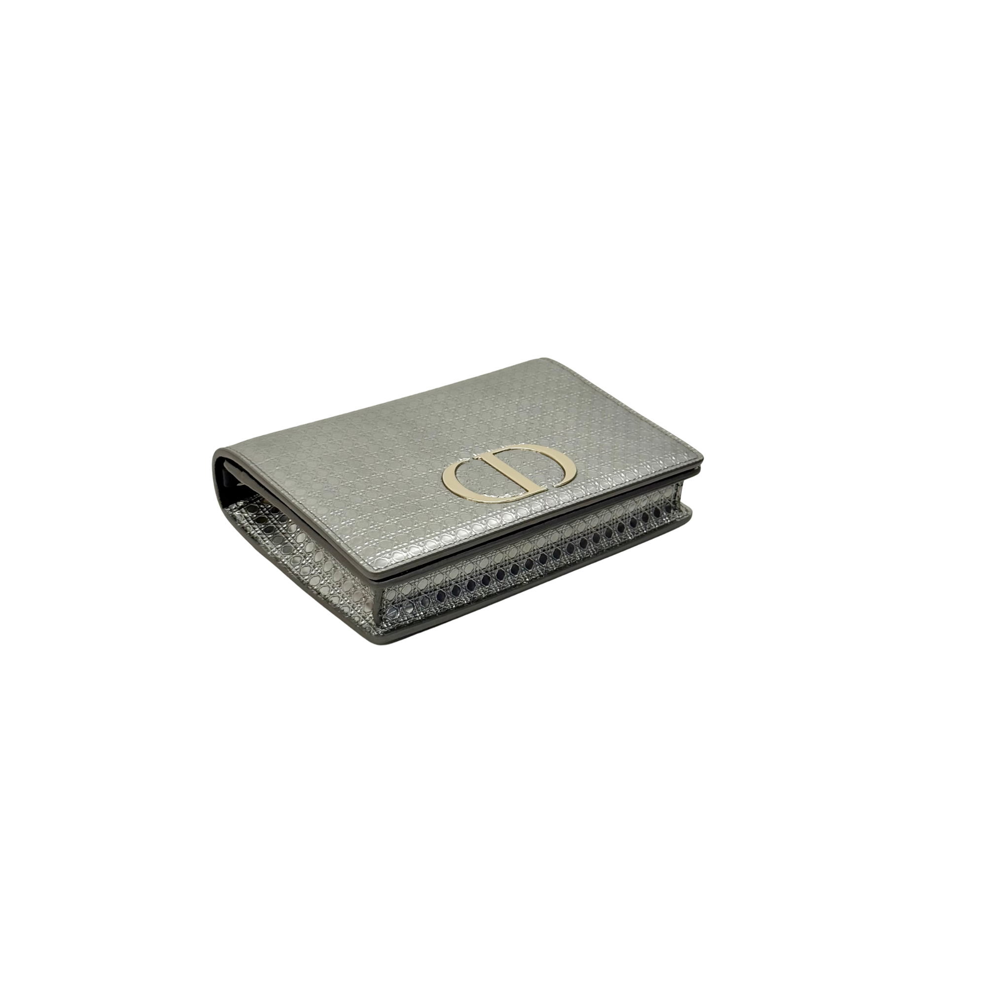 Christian Dior Metallic Silver Micro Cannage 30 Montaigne 2-in-1 Pouch (pre-owned)
