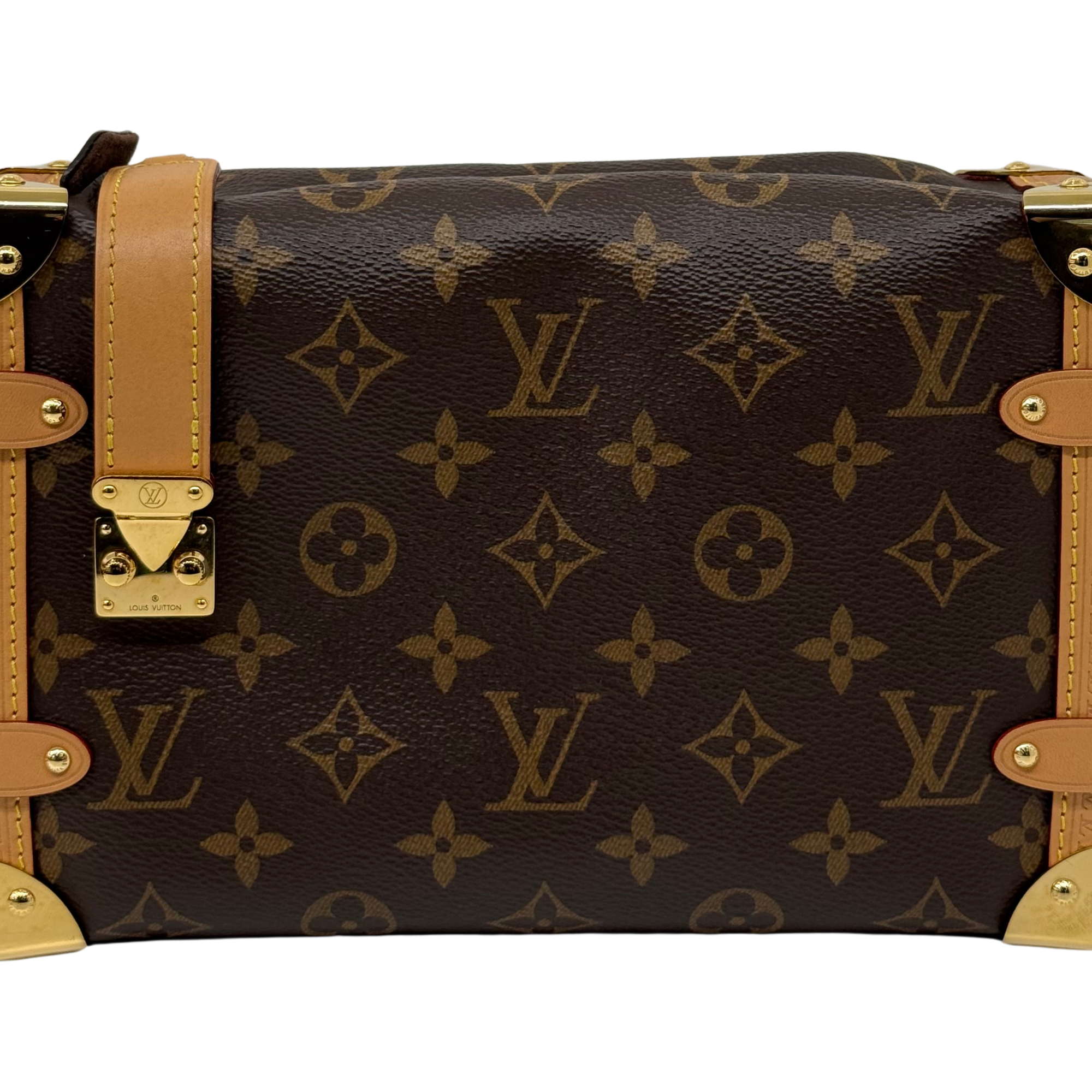 Pre-owned Louis Vuitton monogram canvas clutch with tan trim and gold front hardware