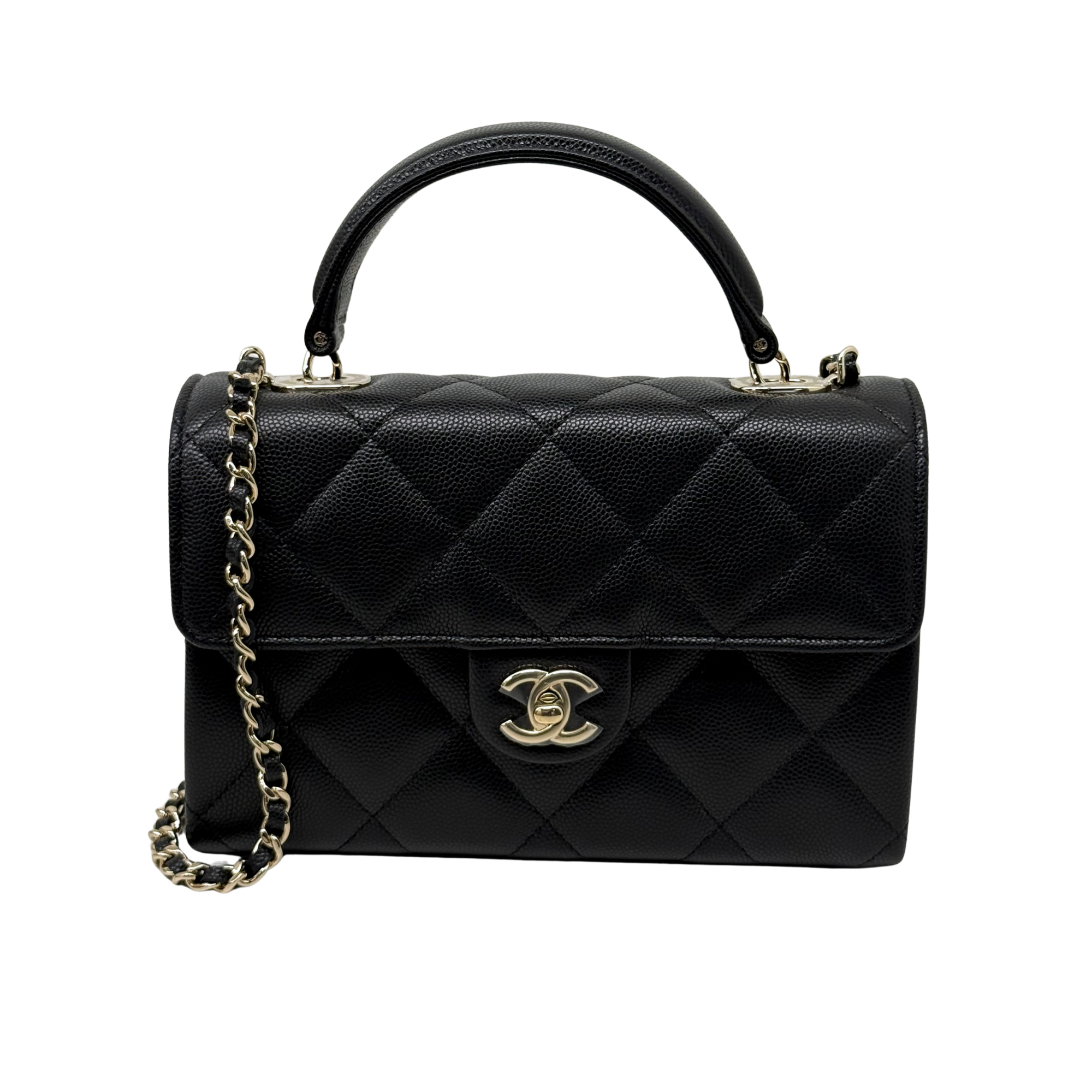 Chanel black bag top handle gold hardware