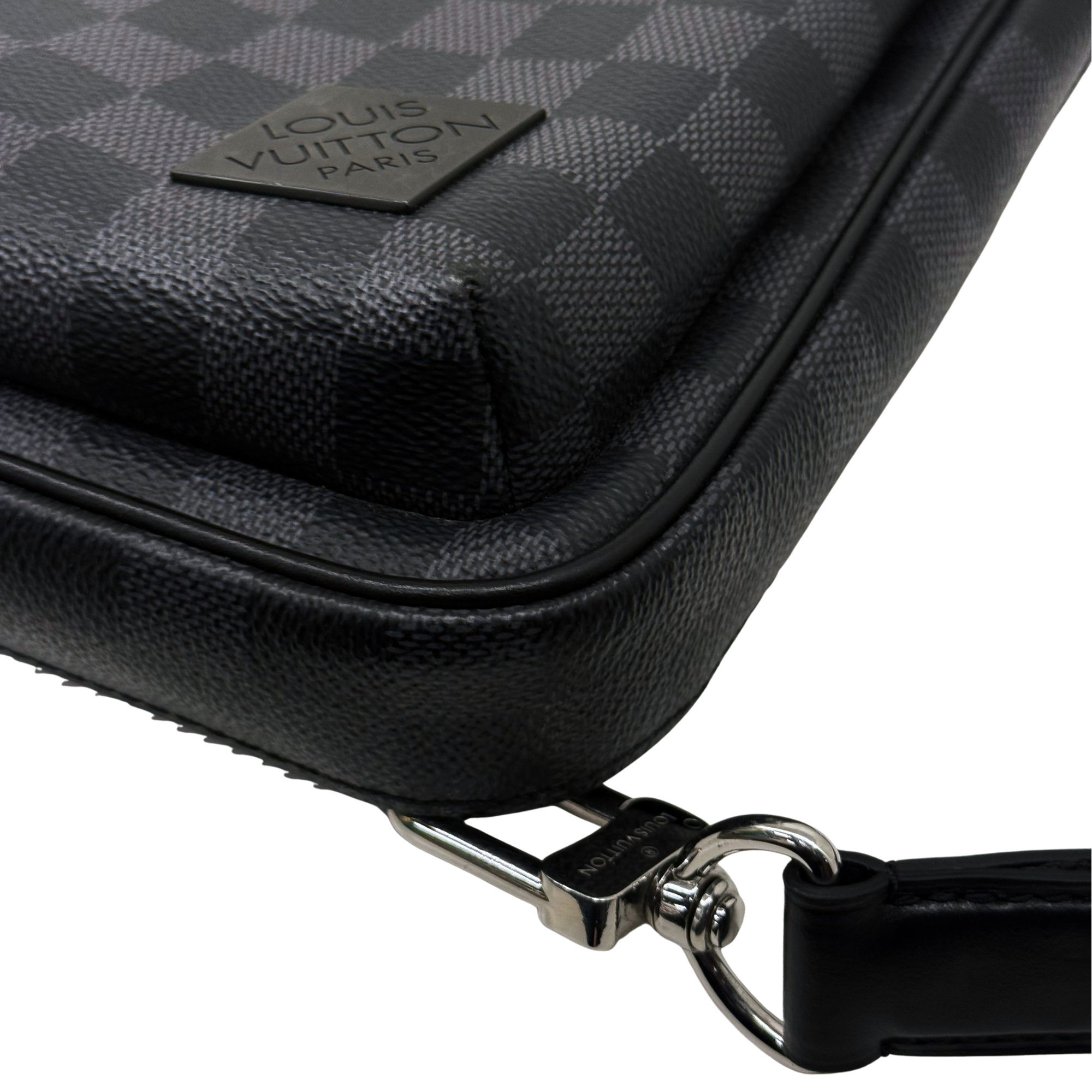 Damier check bag with rounded corner and black leather trim